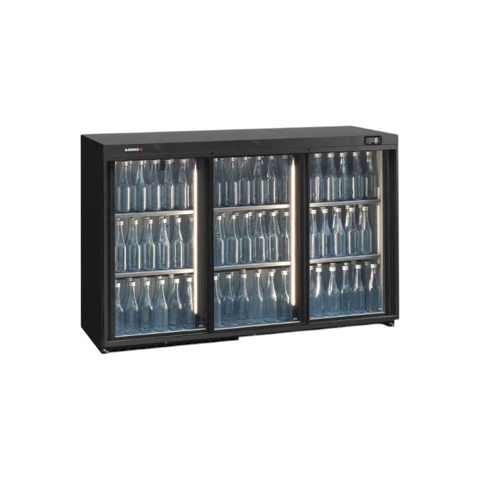 Gamko Maxiglass MG3/315G Triple Door Hinged Glass Undercounter Bottle Cooler – 315L, 366 x 330ml Bottles, Energy Efficient, LED Lighting, Black