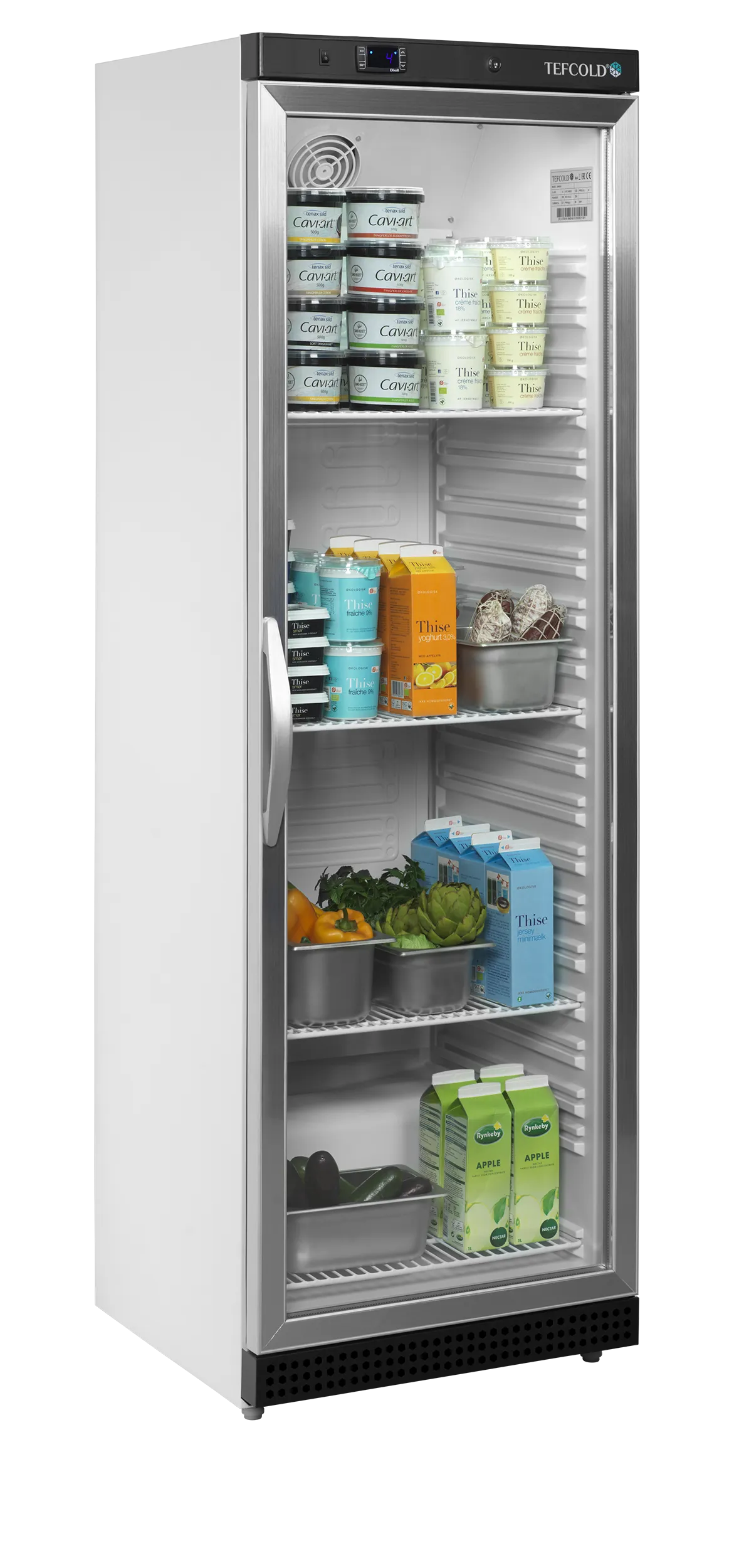 Glass Door Merchandiser UR400G – 1 Hinged Door, Fan Assisted Cooling, LED Interior Light, Adjustable Shelves, 350L White Display Fridge