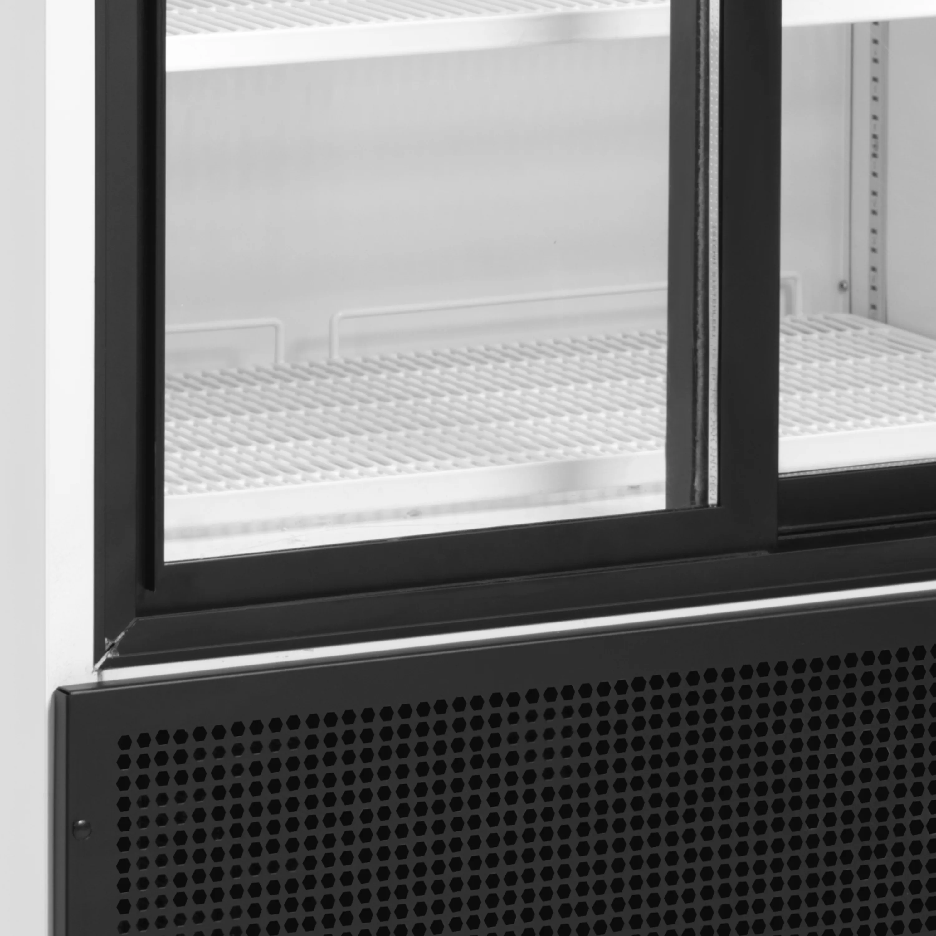 Glass Door Merchandiser FSC891S – 2 Sliding Self-Closing Doors, LED Canopy & Interior Lights, Ventilated Cooling, Adjustable Wire Shelves – White, 707L Capacity