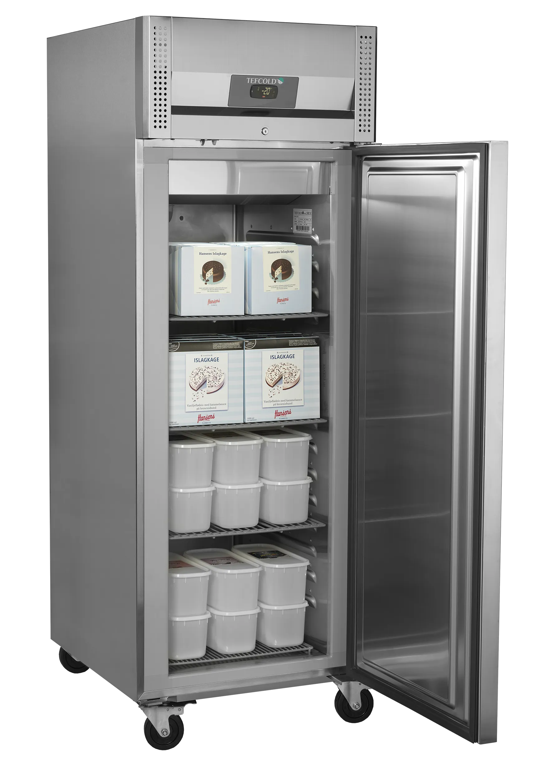 Gastronorm Upright Freezer RF710X1 – Stainless Steel Single-Door Commercial Freezer with Ventilated Cooling, Adjustable GN2/1 Shelves, LED Light, NFC & Bluetooth Controller