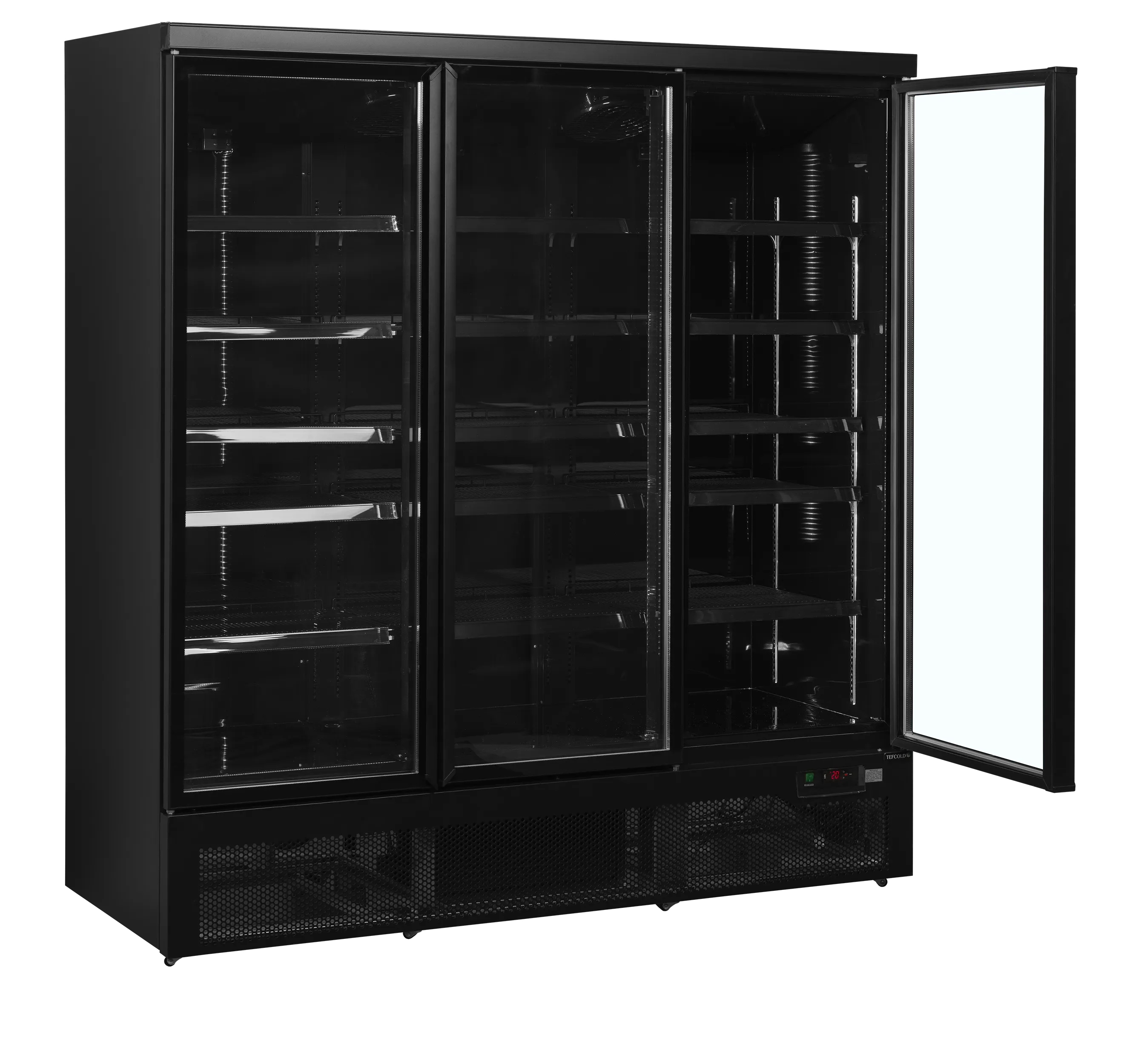 Atom Maxi C3DBB Glass Door Merchandiser – 3 Door Black Display Chiller with LED Lighting