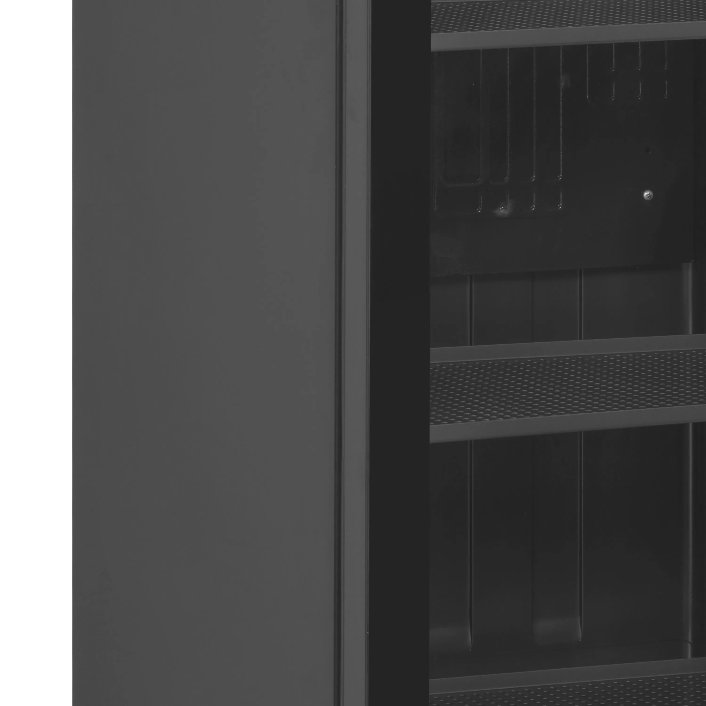 SCU1425 Frameless Glass Door Merchandiser Display Cooler – Tall Black Fan Assisted Refrigerator with LED Lighting & Lock