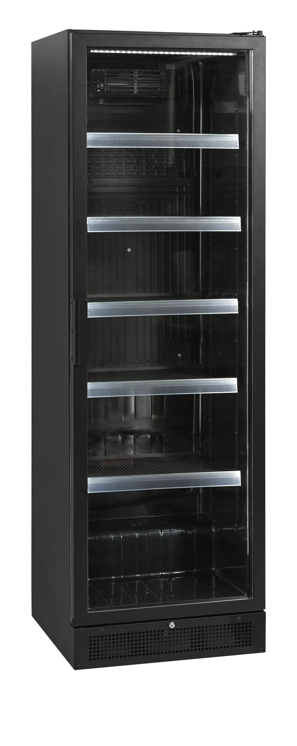 Glass Door Display Merchandiser SCU1425H – Black Finish, LED Illuminated Beverage Chiller, Fan-Assisted Cooling