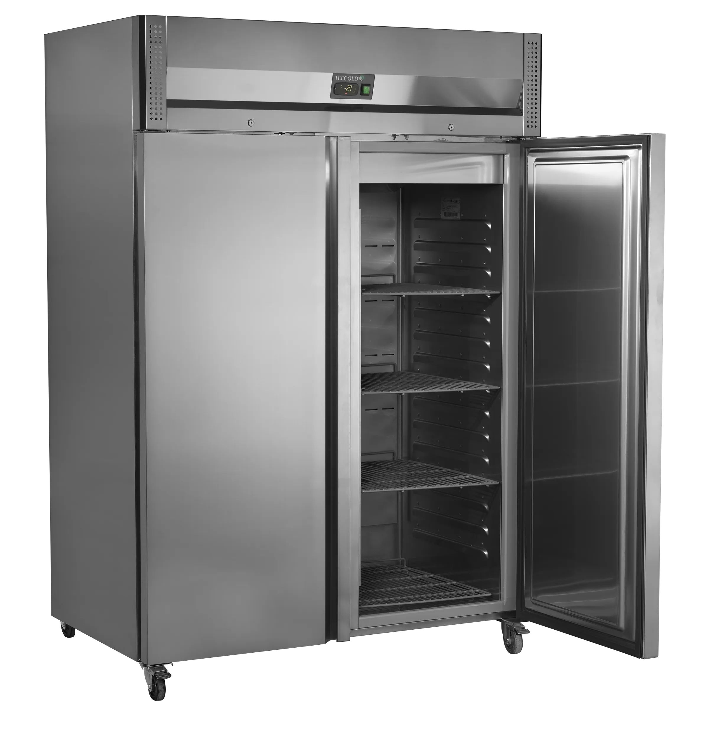 Gastronorm Upright Freezer RF1420X1 – SS304 Stainless Steel, 2 Solid Self-Closing Doors, Ventilated Cooling, Adjustable GN2/1 Shelves, Bluetooth & NFC Controller, Commercial Kitchen Freezer, B Energy Class