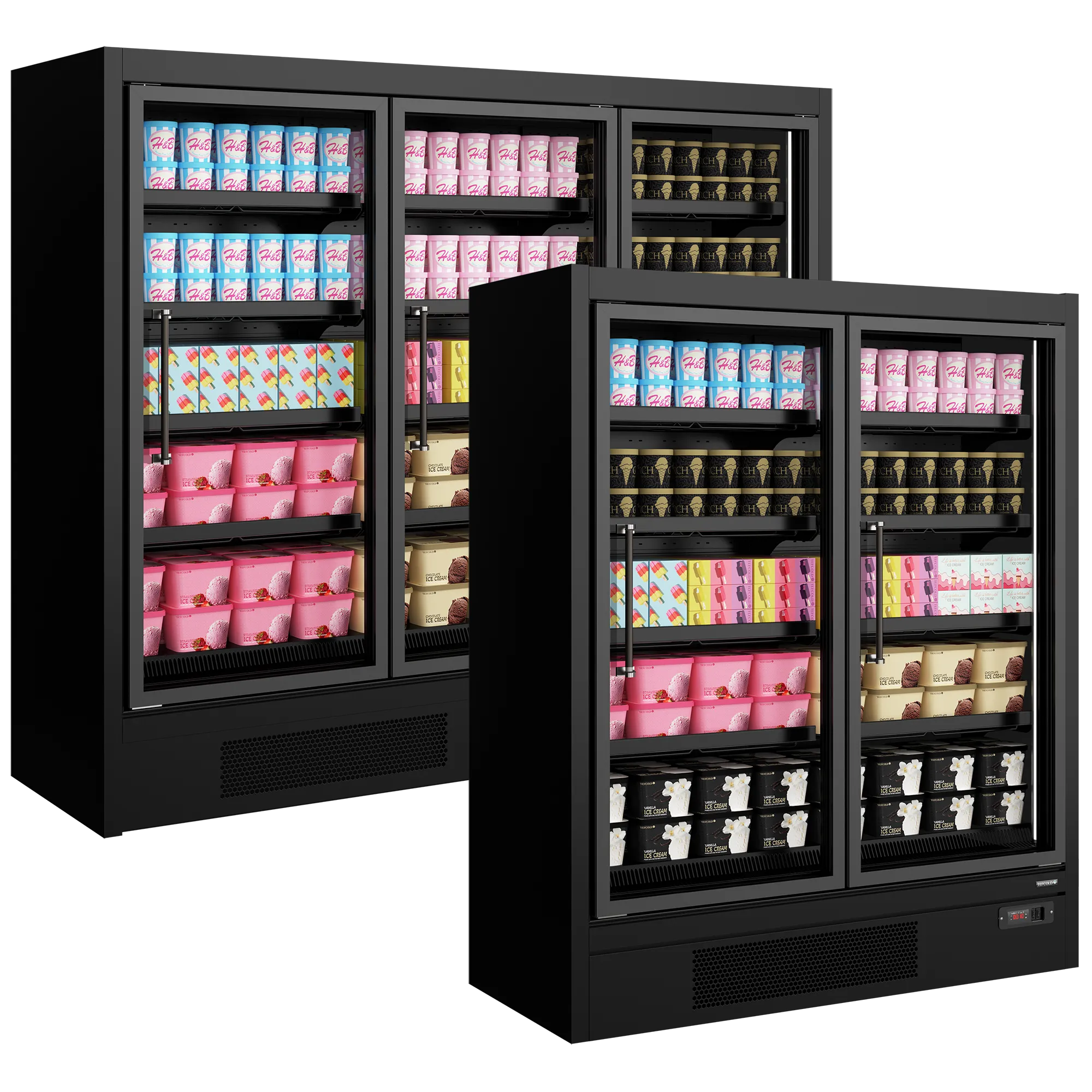 Galaxy+ GPF2D Black Glass Door Freezer – 2 Hinged Heated Doors, Ventilated Cooling, LED Interior, Adjustable Shelves, -18°C to -15°C