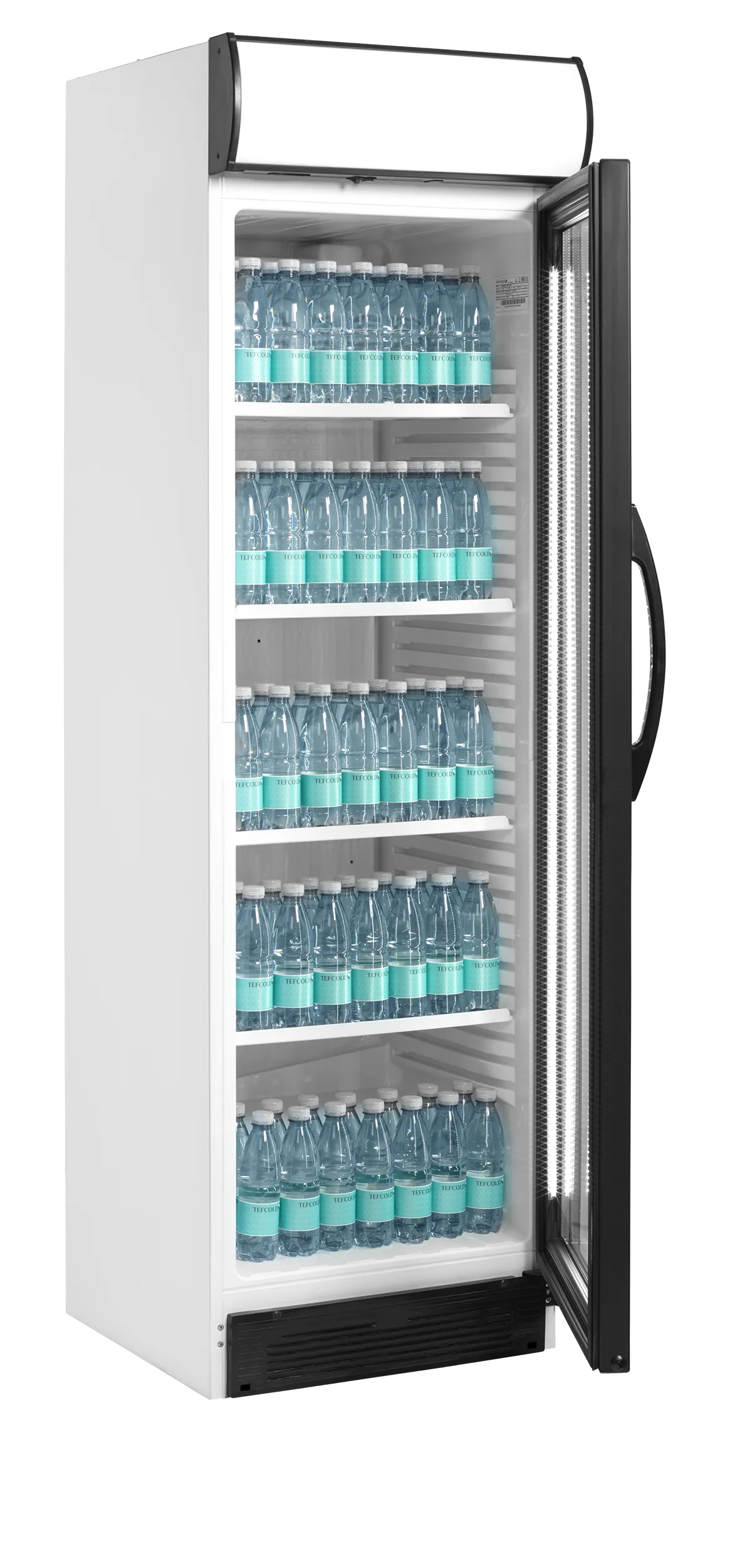 Glass Door Merchandiser CEV435CP 2 LED – Fan Assisted Cooling, Adjustable Shelves, LED Door Frame Light, White Finish, 358L Capacity