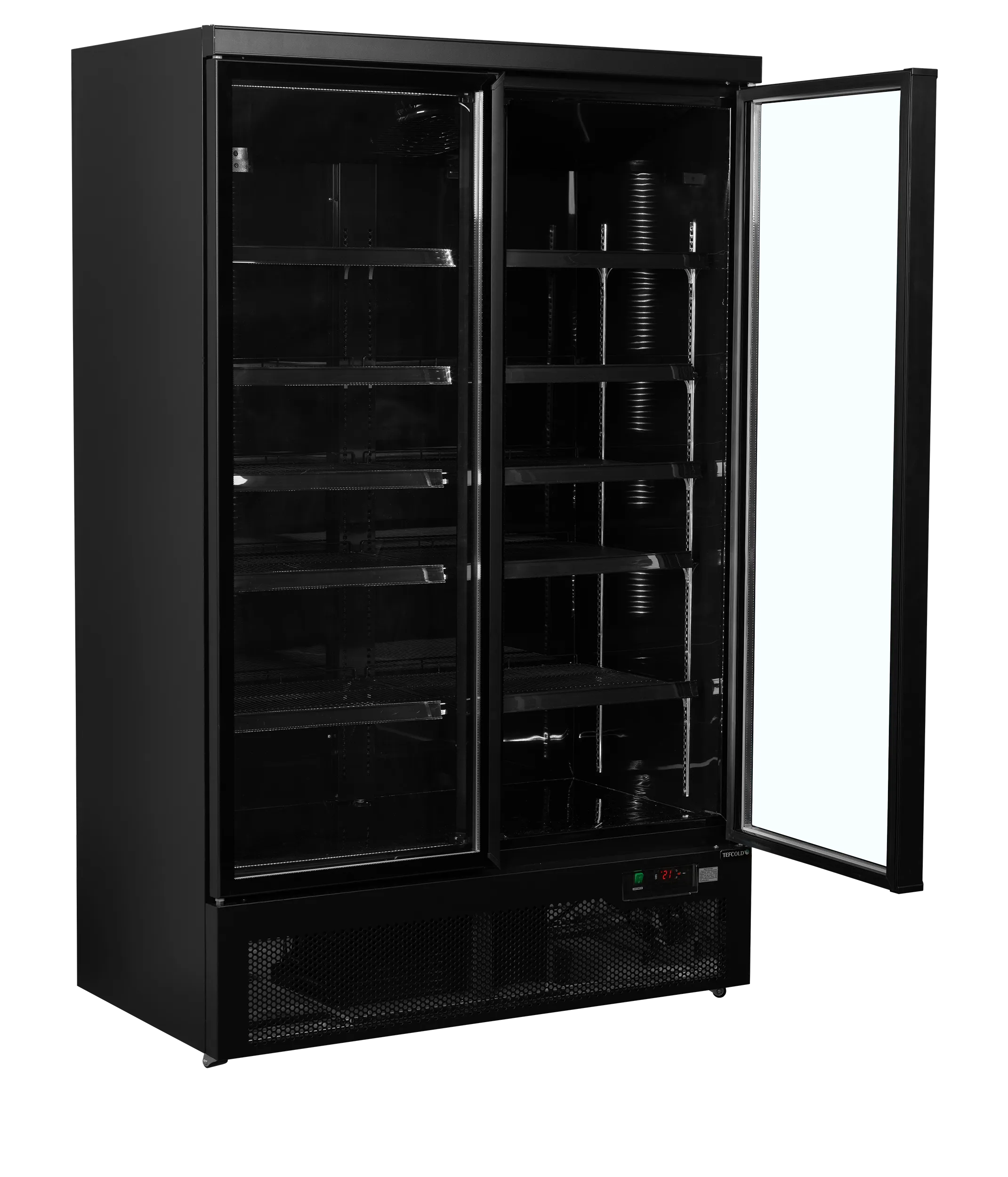 Atom Maxi C2DBB Glass Door Merchandiser | 2-Door Black Commercial Display Chiller | LED Lighting | Ventilated Cooling