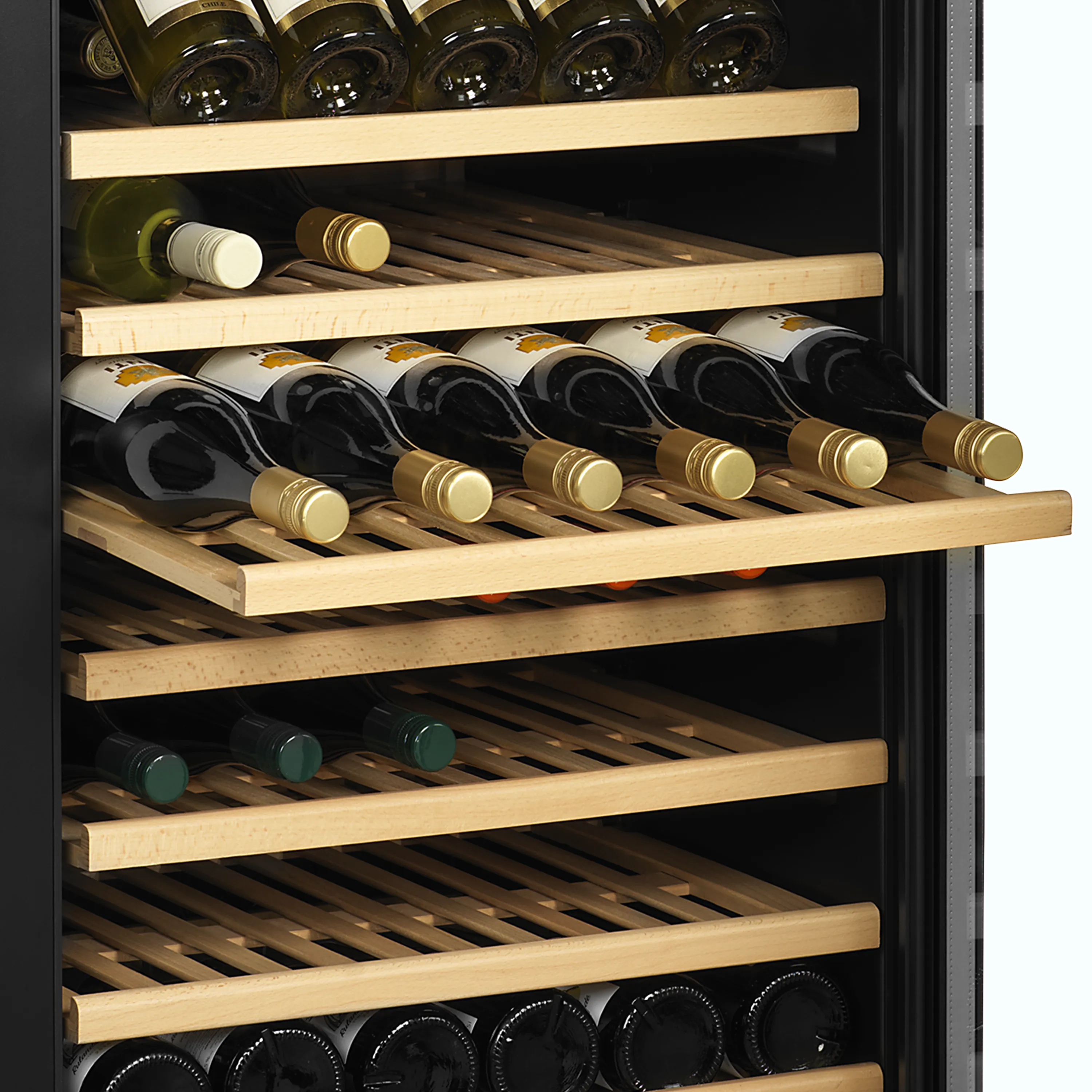 TFW400-2F Dual Zone Wine Cooler – 163 Bottle Capacity, Frameless Glass Door, Black Finish