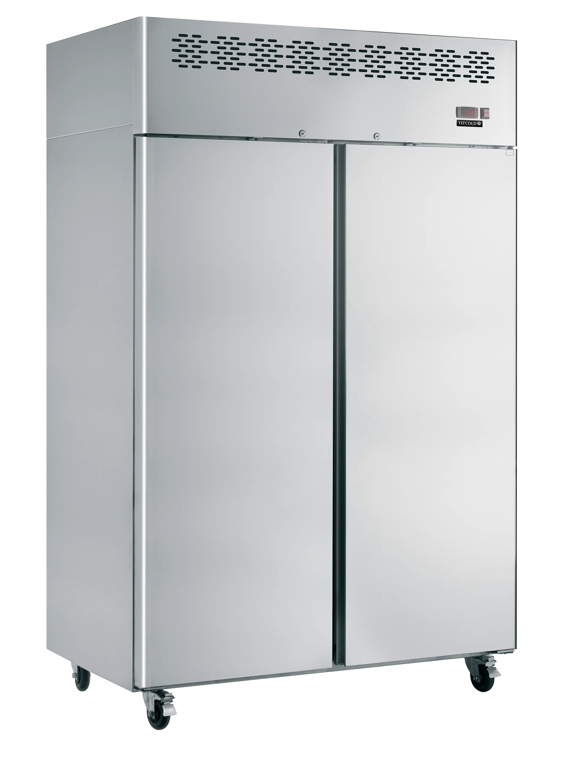 CAF900 Commercial Upright Freezer, 900L Stainless Steel Double Door Solid Freezer, Fan Assisted Cooling, -22 to -17°C