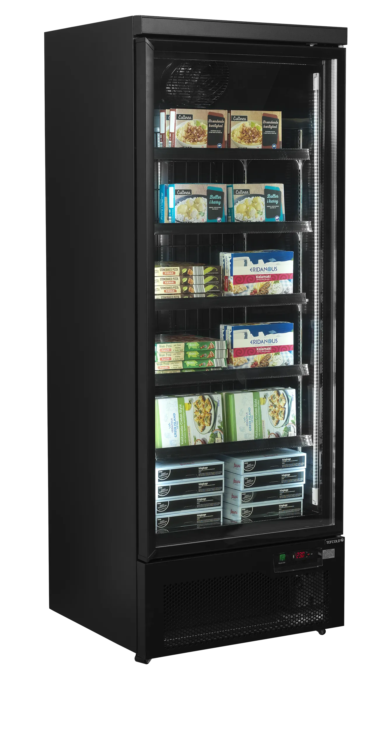 Atom Maxi F1DBB Single Glass Door Display Freezer – 560L Black Commercial Upright Merchandiser, Ventilated Cooling, LED Lighting, -18 to -22°C