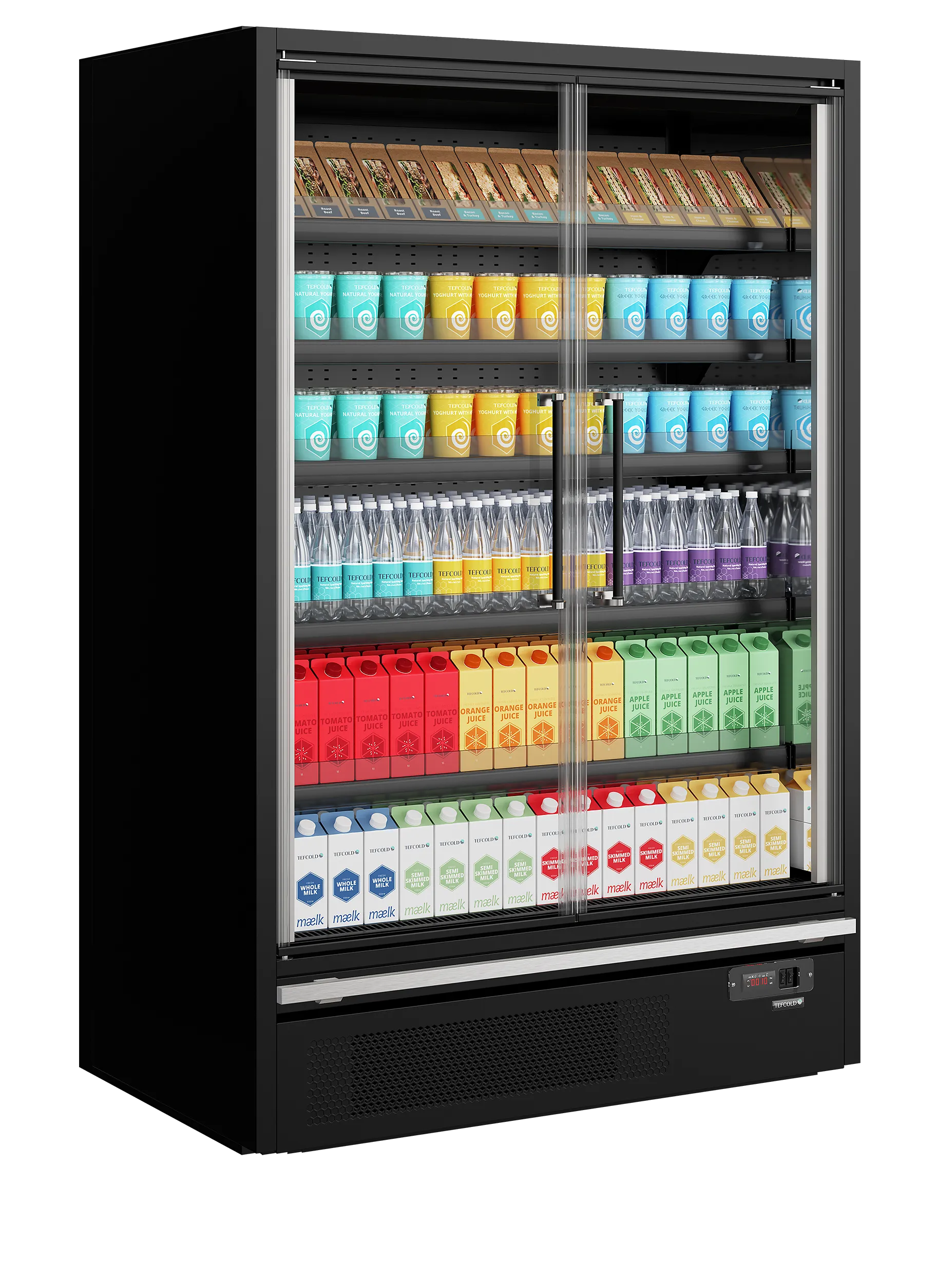 TEFCOLD Galaxy+ GP14FGD Black Multideck Display Fridge with Full Glass Doors, Plug-In Refrigerated Merchandiser, Energy Class B