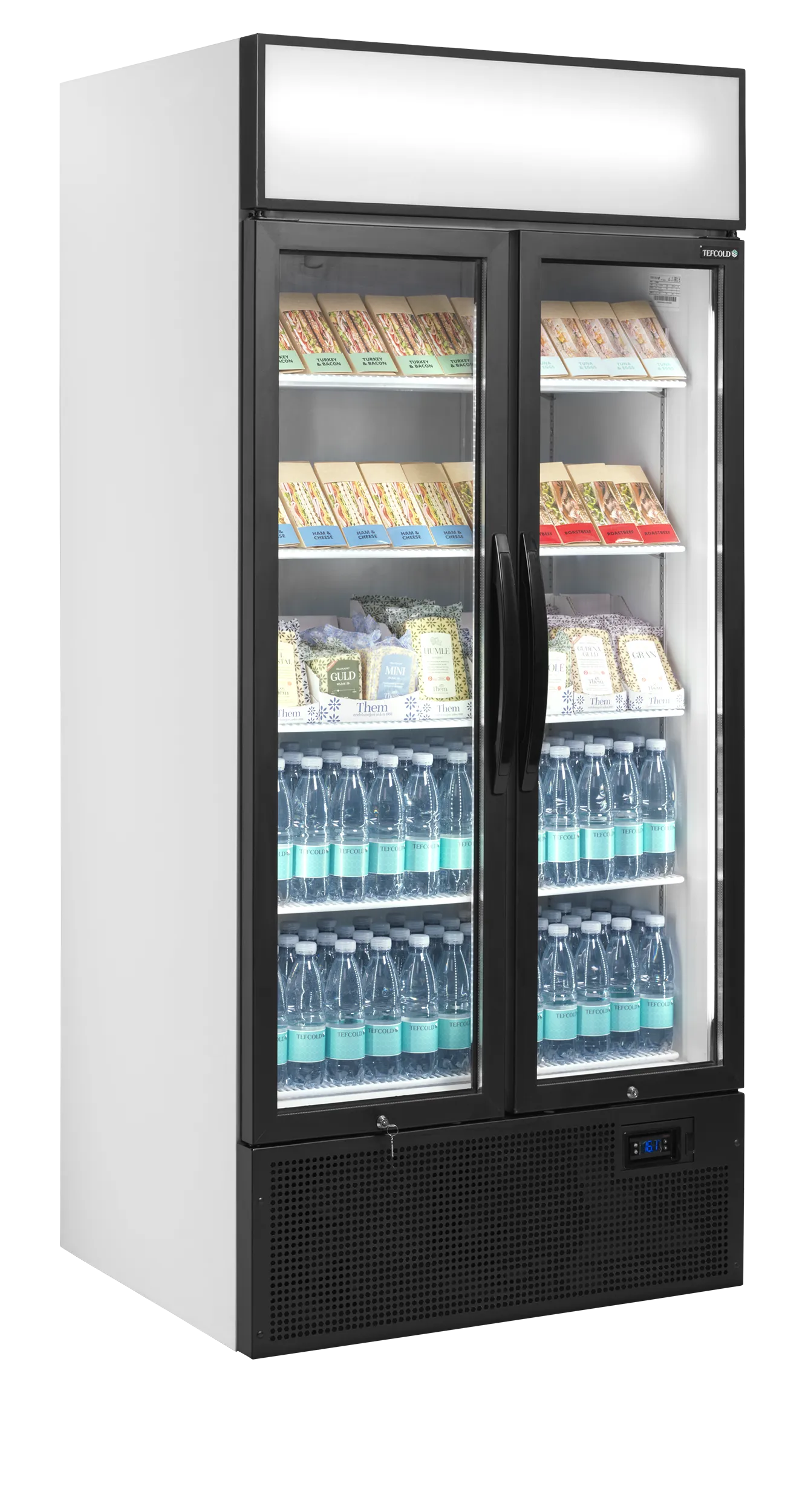 Glass Door Merchandiser FSC891H – 2 Hinged Doors, Fan-Assisted Cooling, LED Lighting, 535L Capacity, White