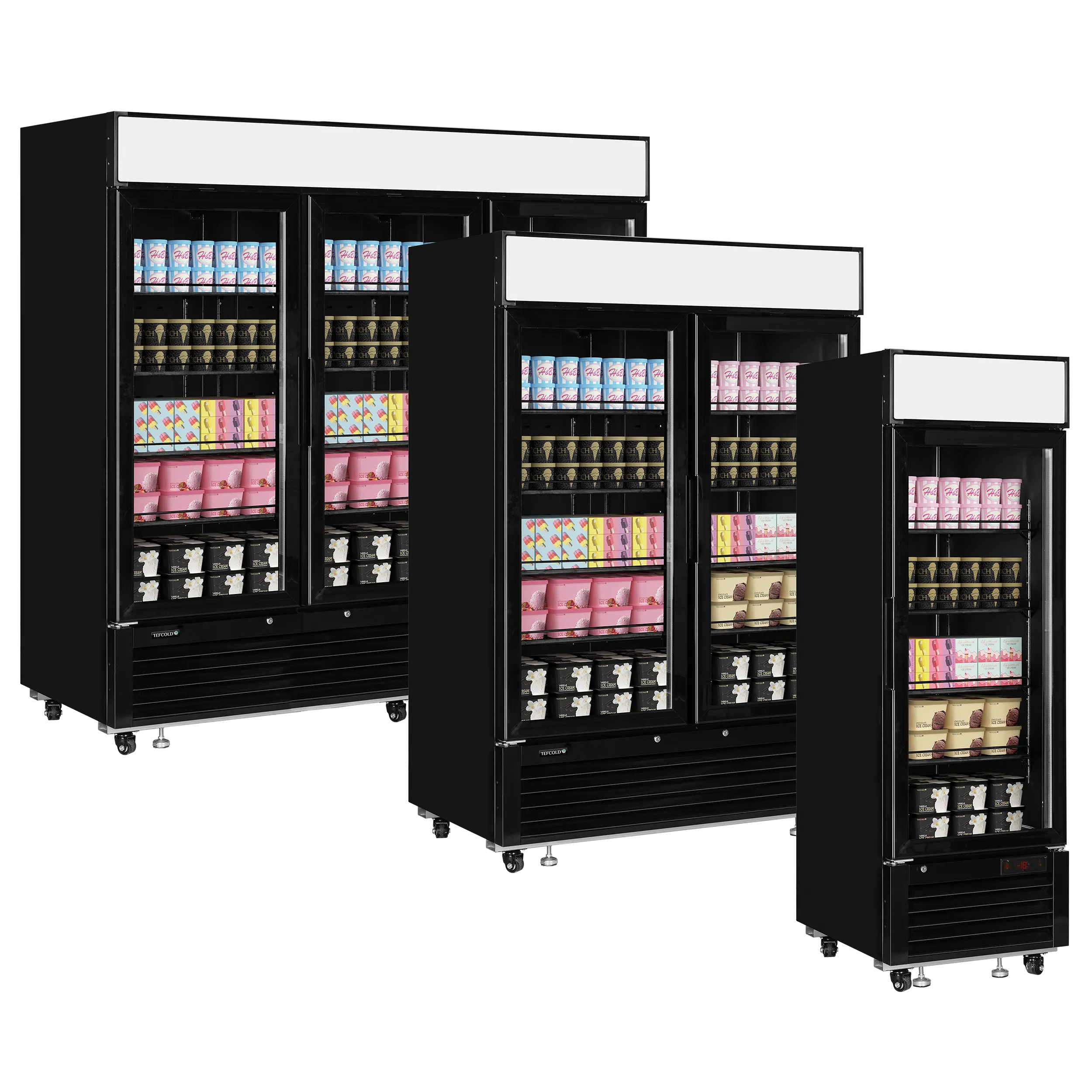 TEFCOLD LGF7500 Black Glass Door Display Freezer – 3 Hinged Doors, LED Lighting, Fan-Assisted Cooling, Heated Glass, 1436L Net Capacity