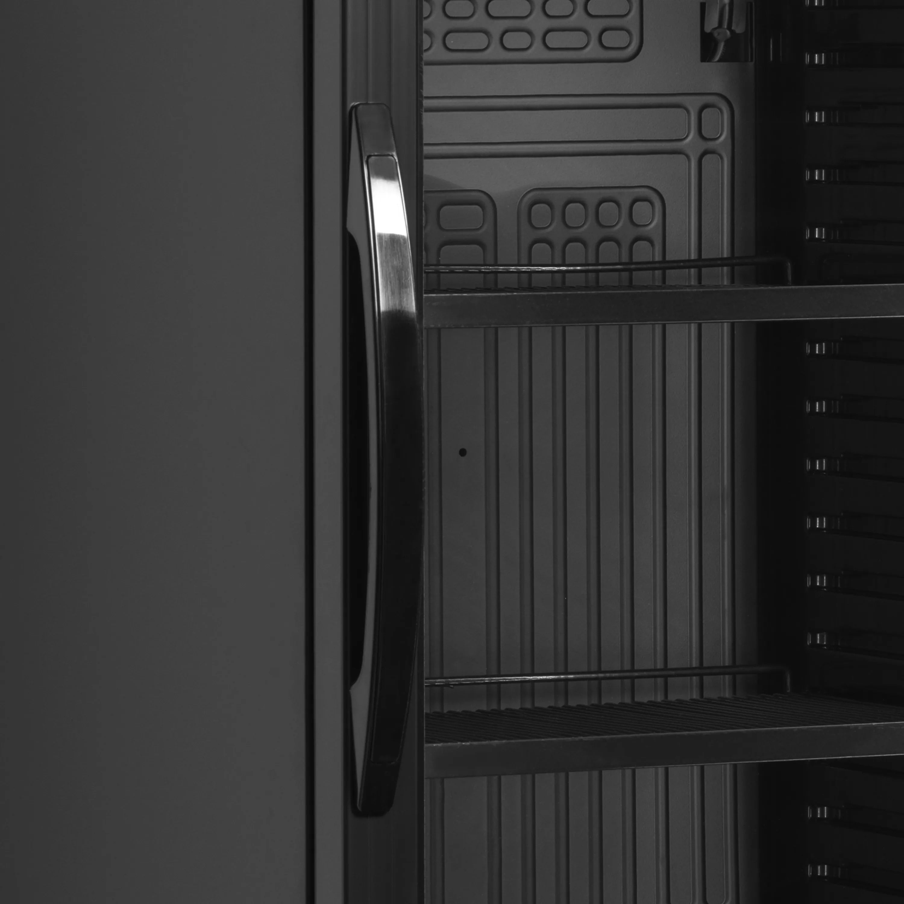 Glass Door Merchandiser CEV425 Black – Premium Display Fridge with LED Lighting, Fan Assisted Cooling, 358L Capacity