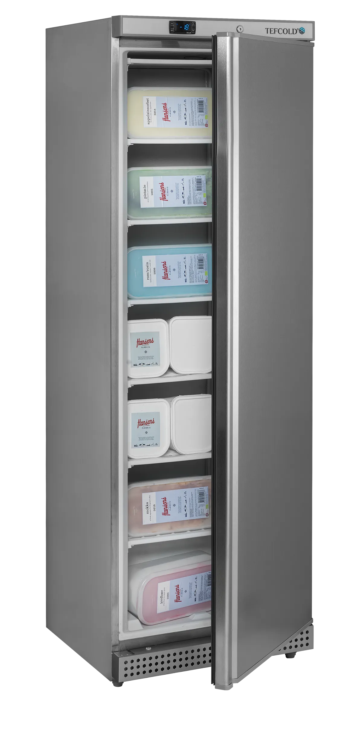 Upright Freezer UF400S – 400L Stainless Steel Solid Door Freezer with Electronic Thermostat, Fixed Shelves, Lock, and Digital Temperature Display