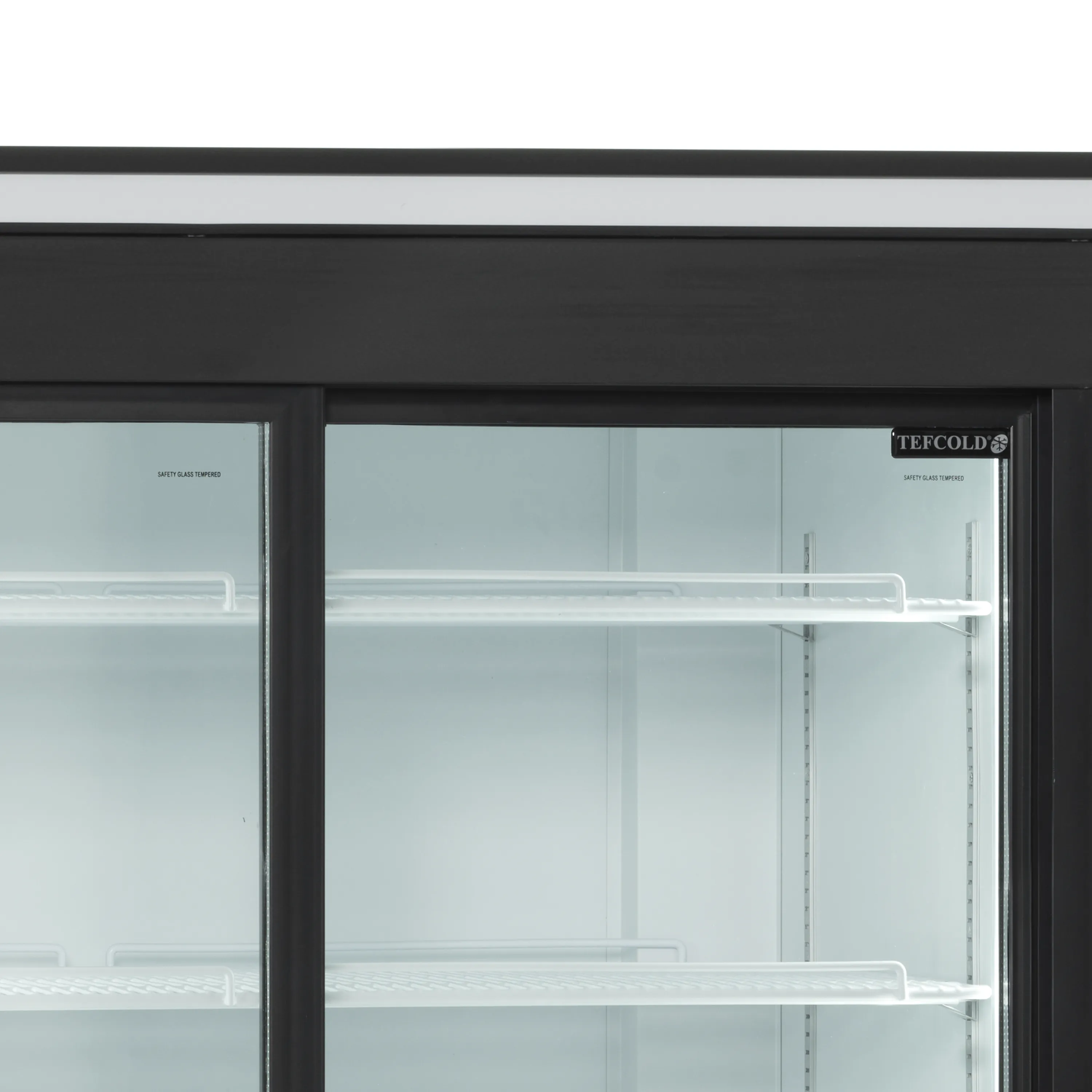 Glass Door Merchandiser FSC1000S – 2 Sliding Doors, Fan-Assisted Cooling, LED Lighting, White, 771L Capacity, Supermarket & Cafe Display Cooler
