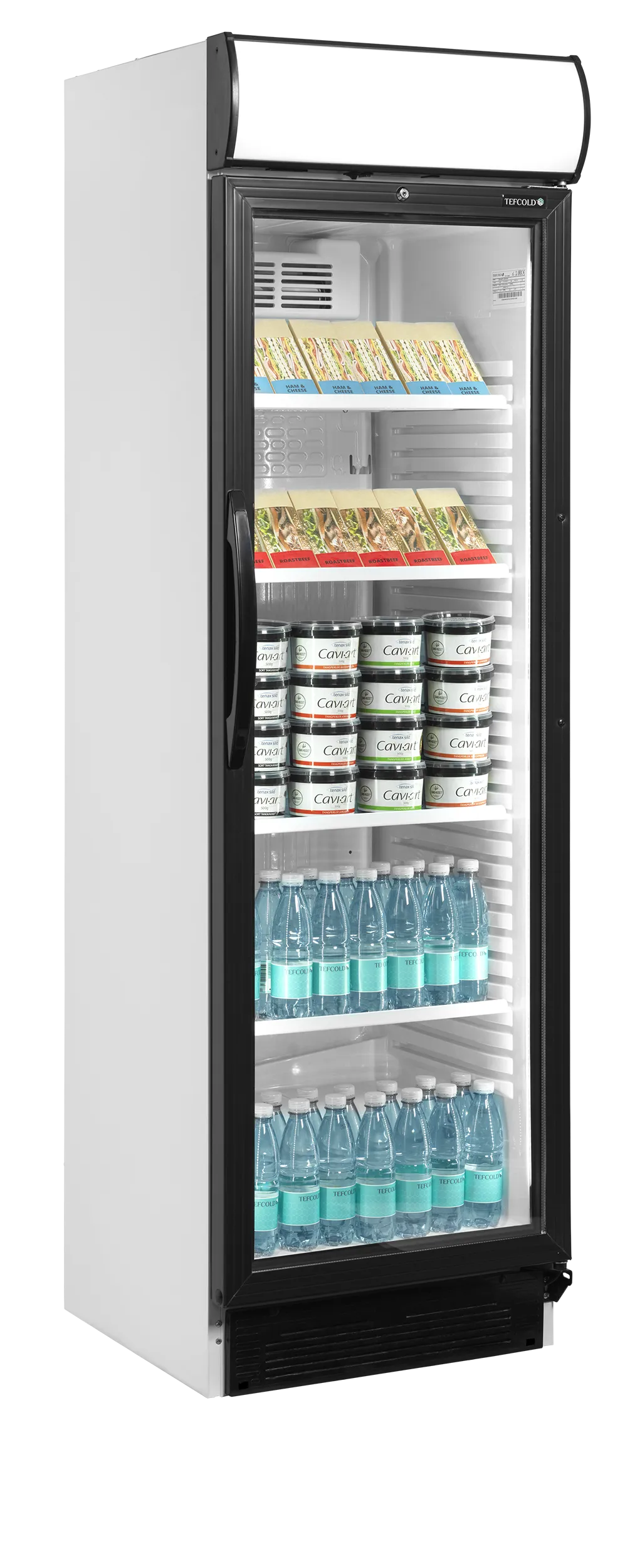 Glass Door Merchandiser CEV435CP 2 LED – Fan Assisted Cooling, Adjustable Shelves, LED Door Frame Light, White Finish, 358L Capacity