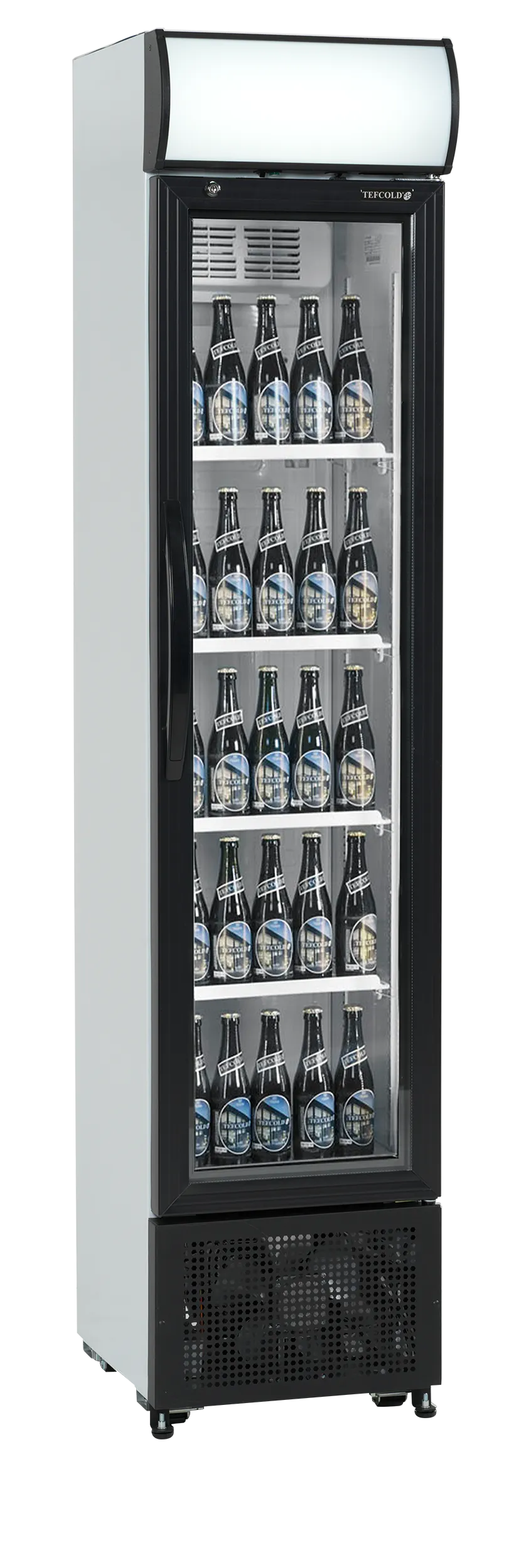 Slimline Glass Door Merchandiser FSC175H – 182L Fan Assisted Cooler with LED Lighting and Adjustable Shelves, White