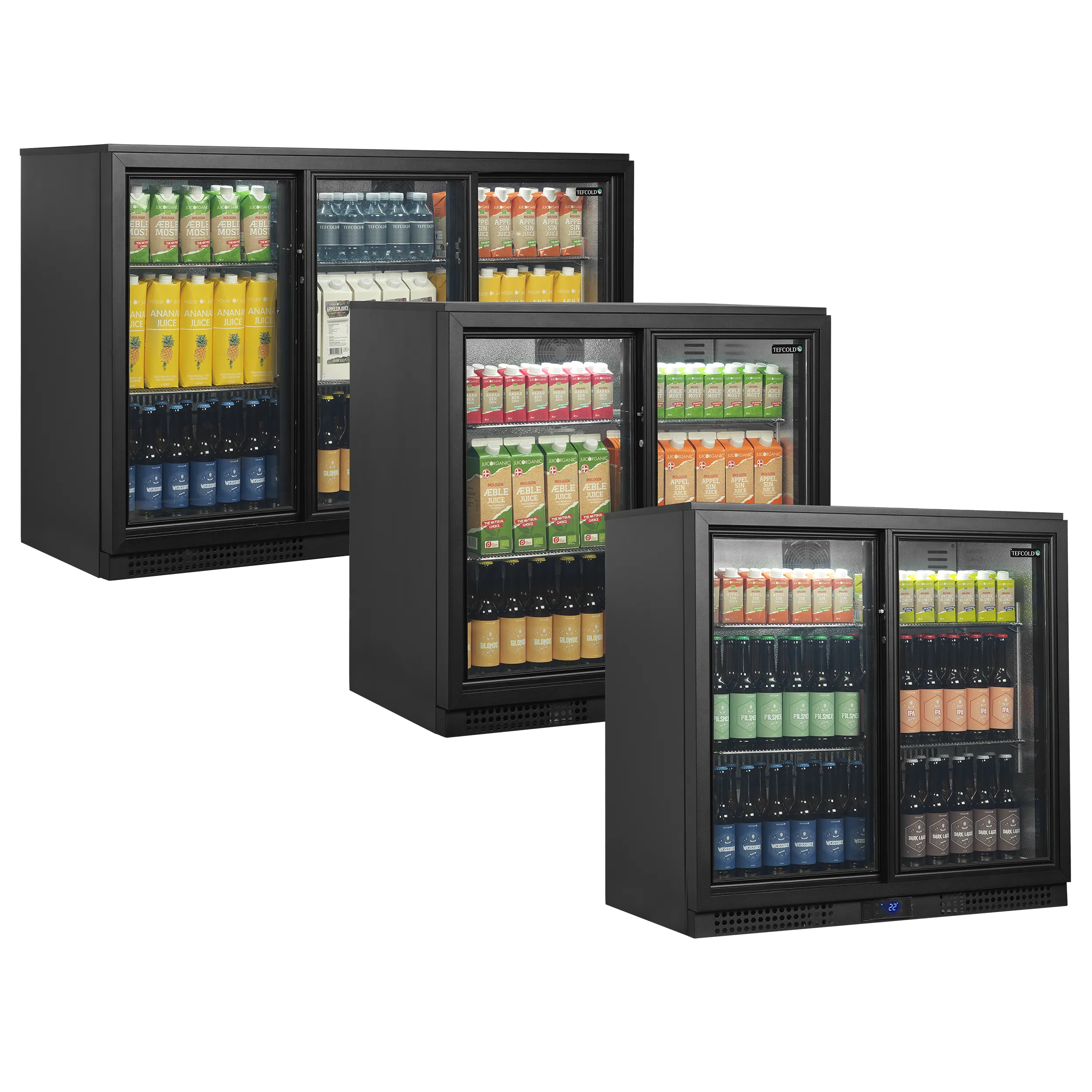 BA21S Energy Class A Double Sliding Door Back Bar Cooler – Black Finish, Ventilated Cooling, LED Light, Lockable