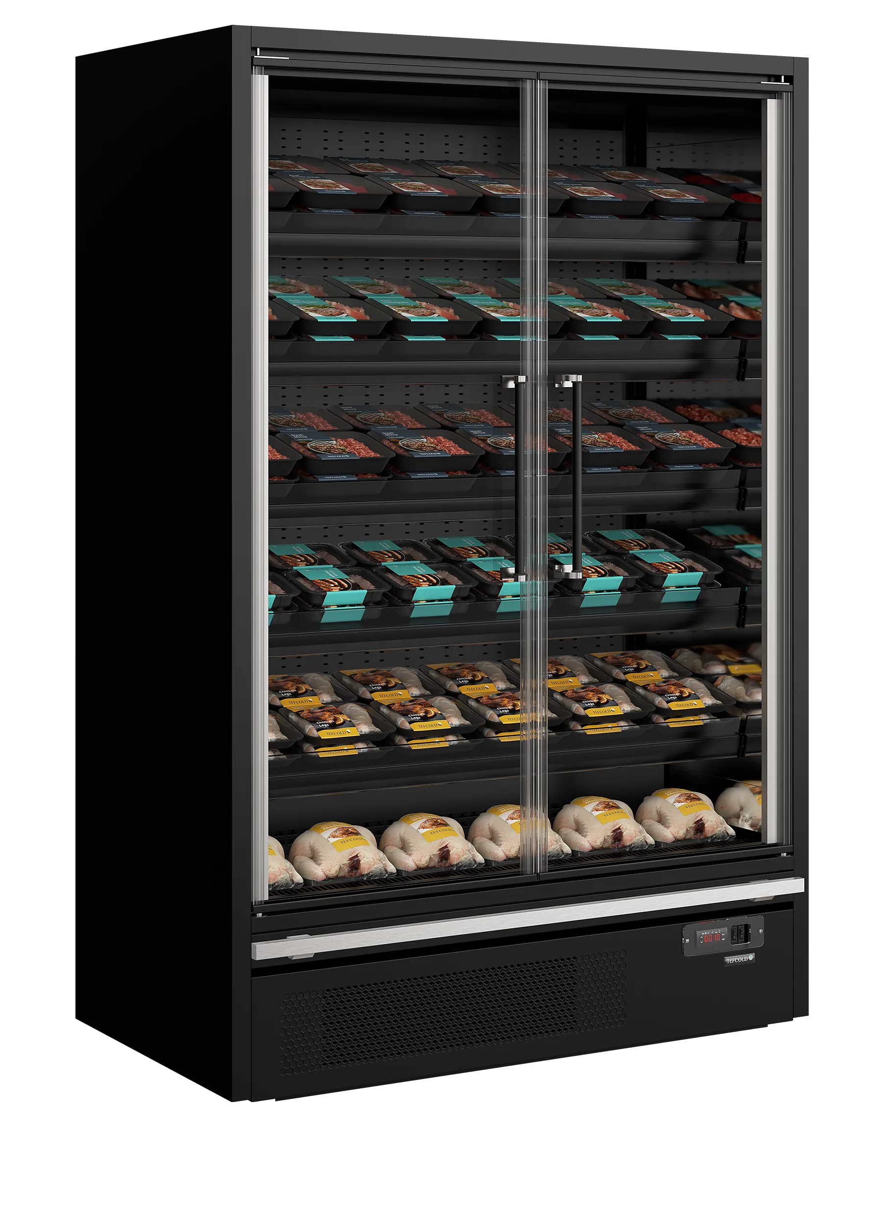 TEFCOLD Galaxy+ GP14FGD Black Multideck Display Fridge with Full Glass Doors, Plug-In Refrigerated Merchandiser, Energy Class B