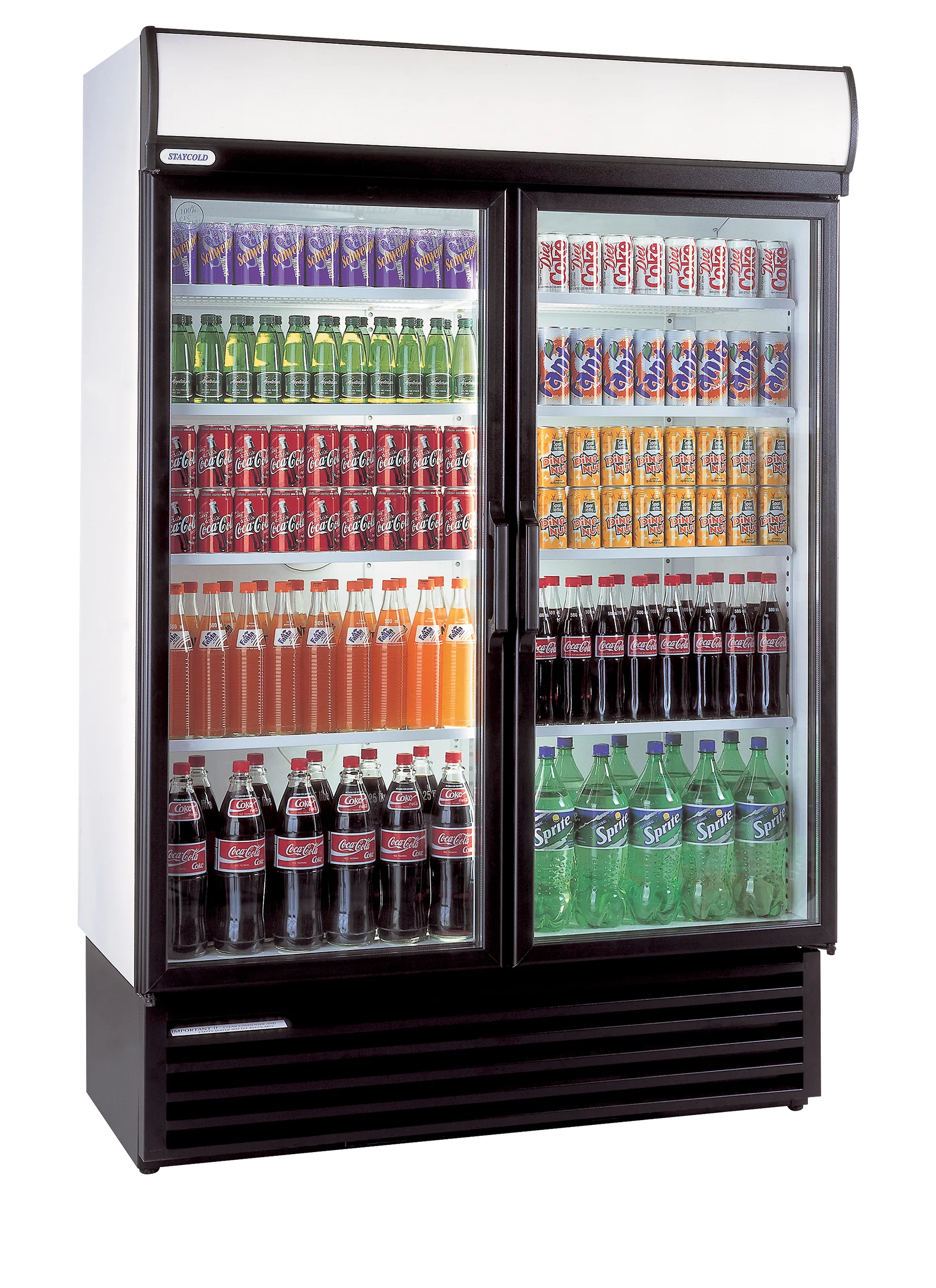 HD1360 Glass Door Merchandiser – Upright Commercial Refrigerator with LED Lighting, 2 Hinged Doors, Adjustable Shelves, Fan-Assisted Cooling, Energy Class C