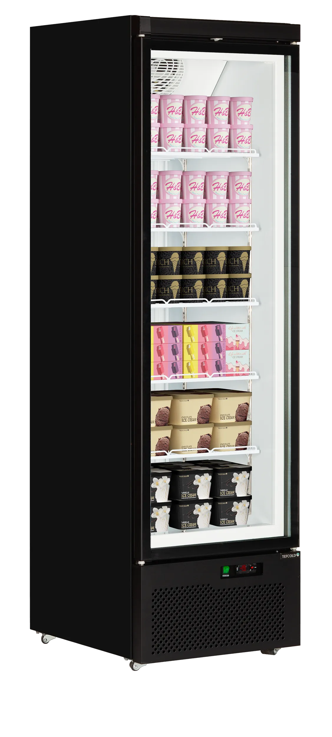 Atom Maxi F1DB Single Glass Door Display Freezer – 390L Black Commercial Upright Merchandiser, Ventilated Cooling, LED Lighting, -18 to -22°C