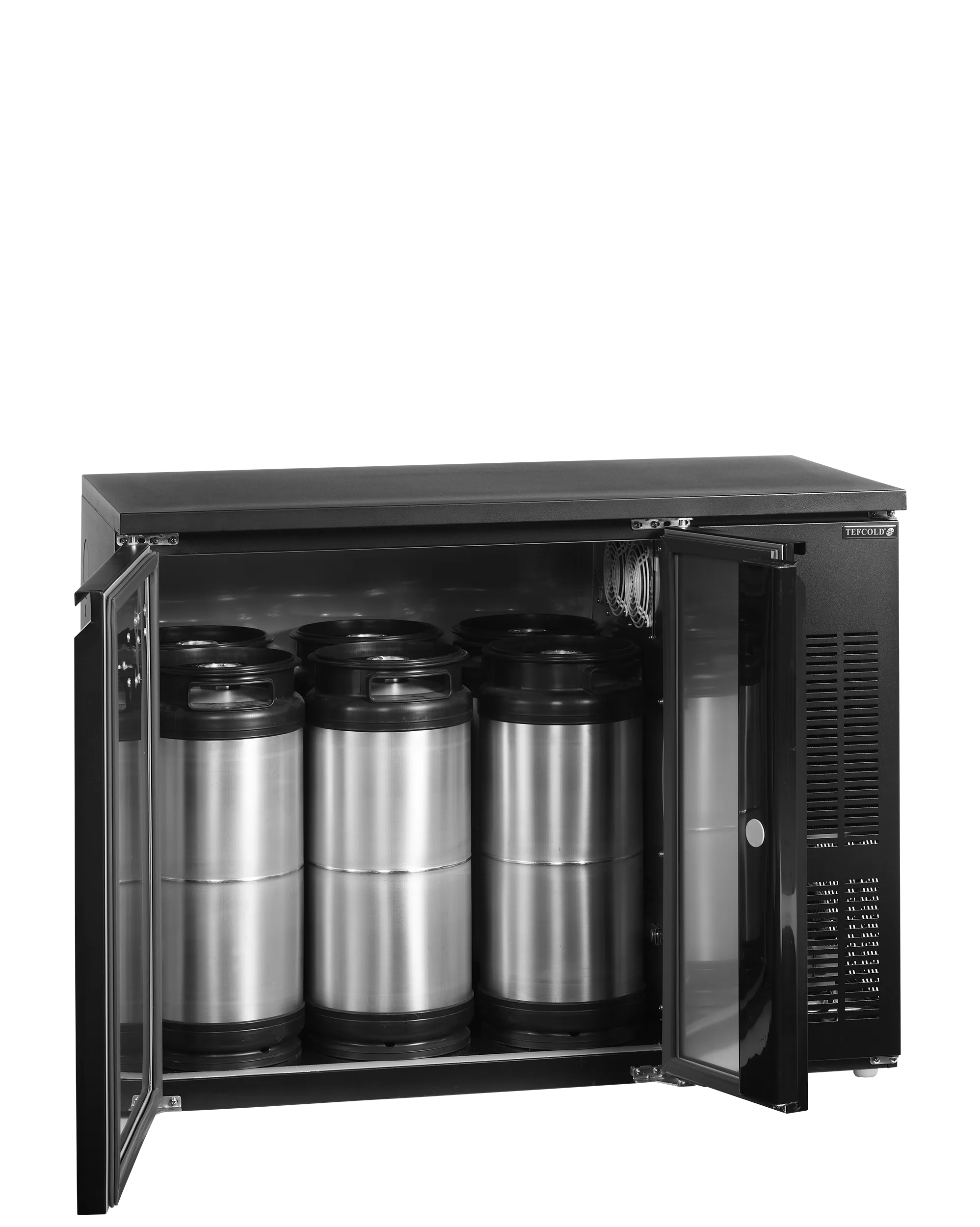 TEFCOLD CKC6 Double Door Keg Cooler – Black Stainless Steel Interior, Ventilated Cooling, 20L KEG Compatible