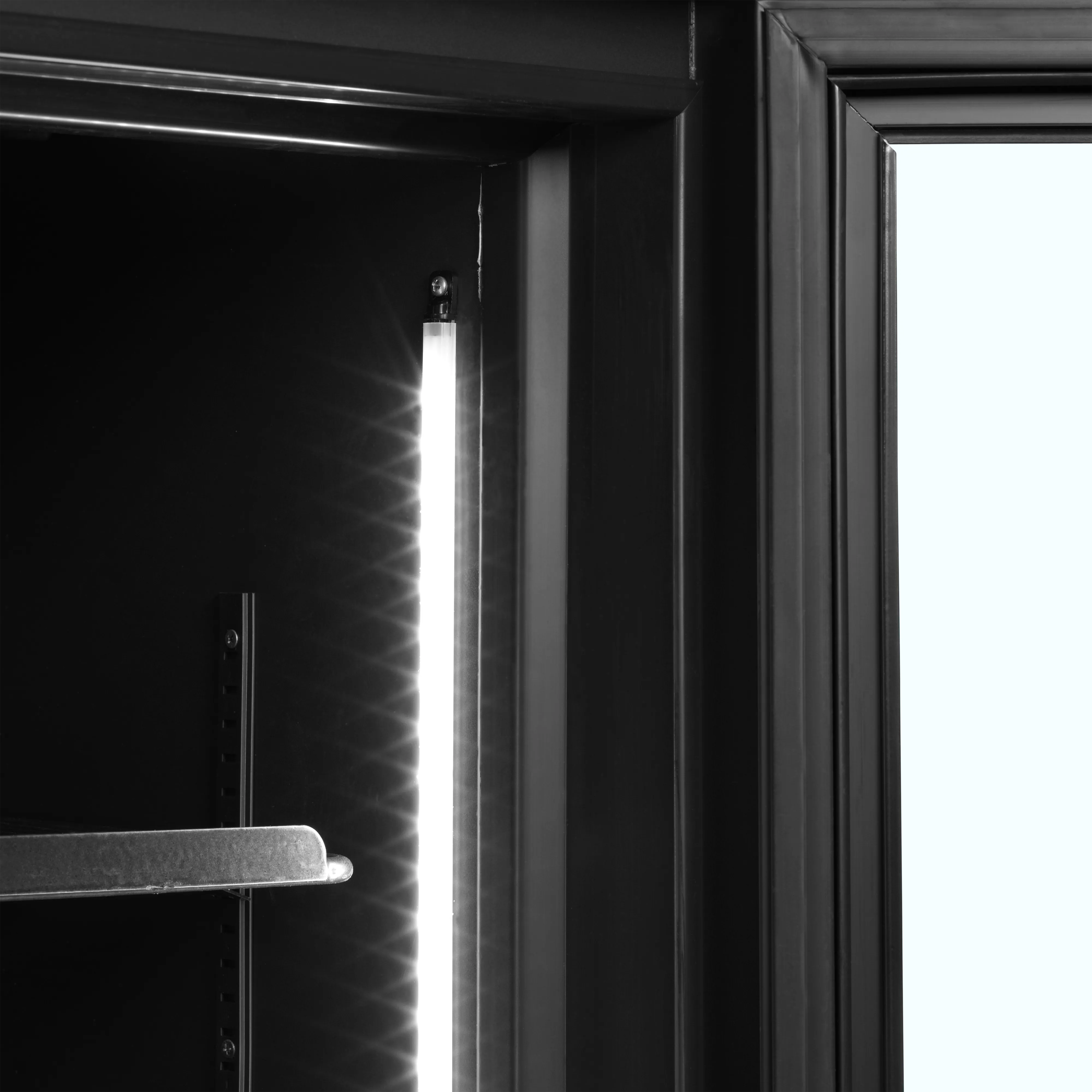 FSC1200H Black Double Glass Door Merchandiser Display Fridge with LED Canopy, 1200mm