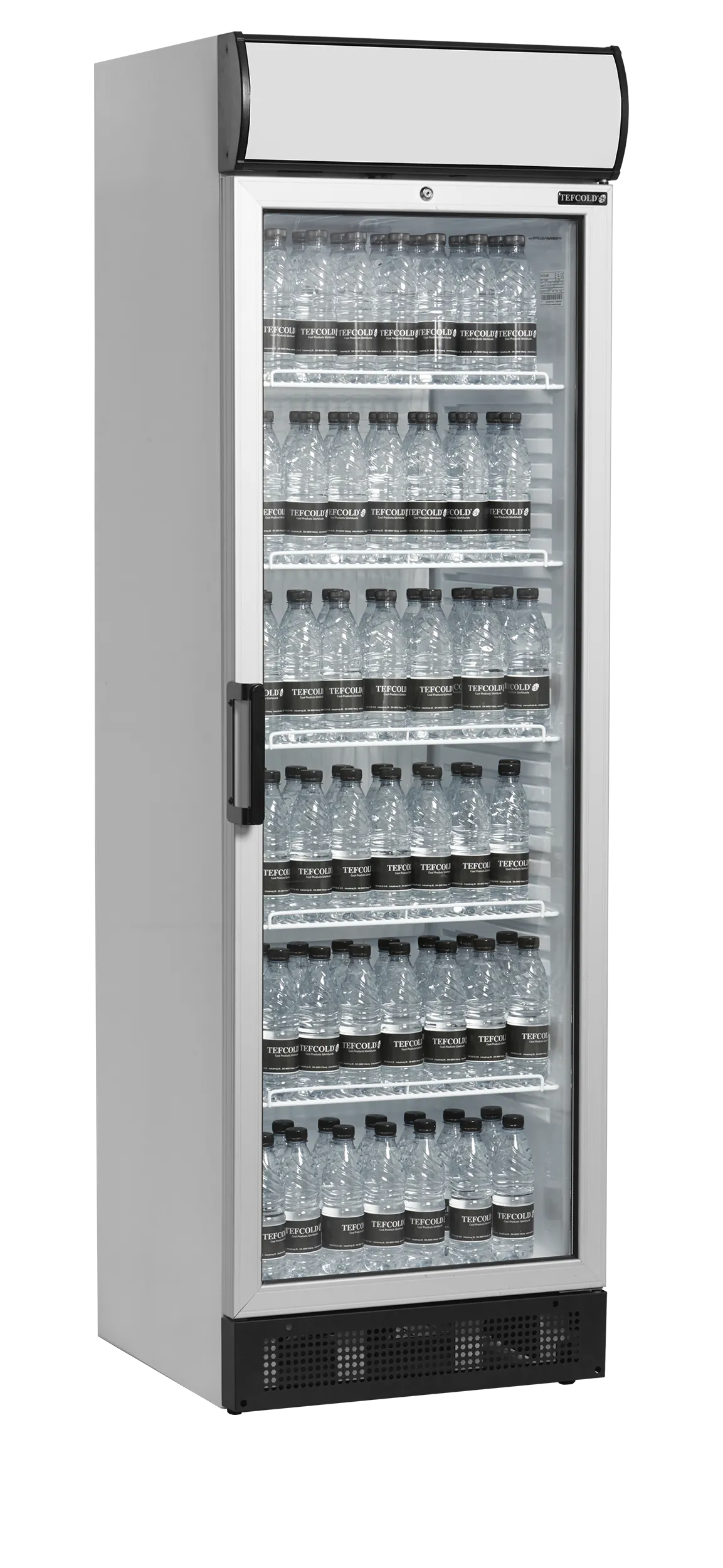 Glass Door Merchandiser FSC1380 with LED Canopy, Fan Assisted Cooling, Lockable Display Fridge, White Finish