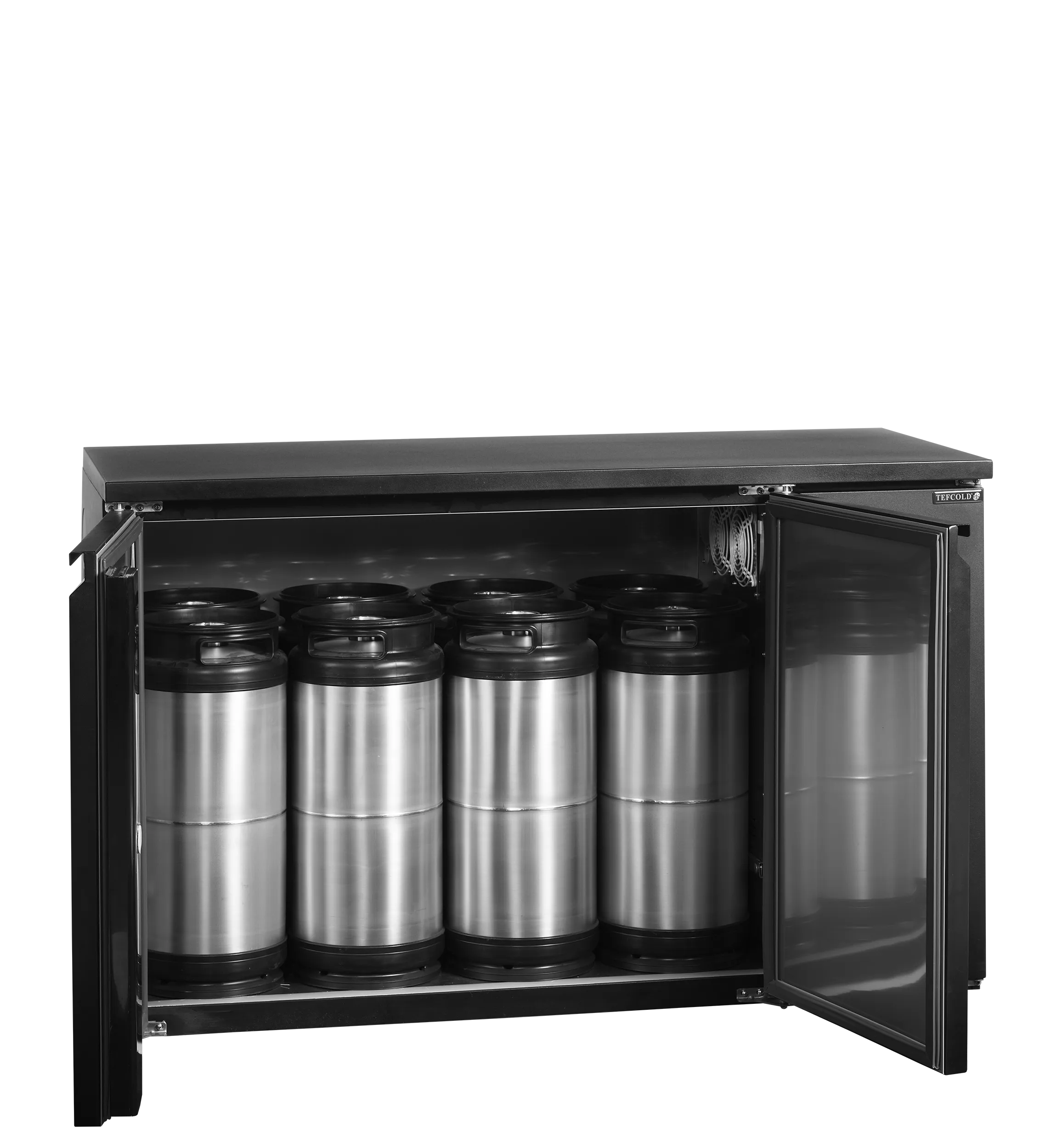 TEFCOLD CKC8 Double Door Keg Cooler – Ventilated Beer Cooler for 20L KEGs, Black Stainless Steel Interior