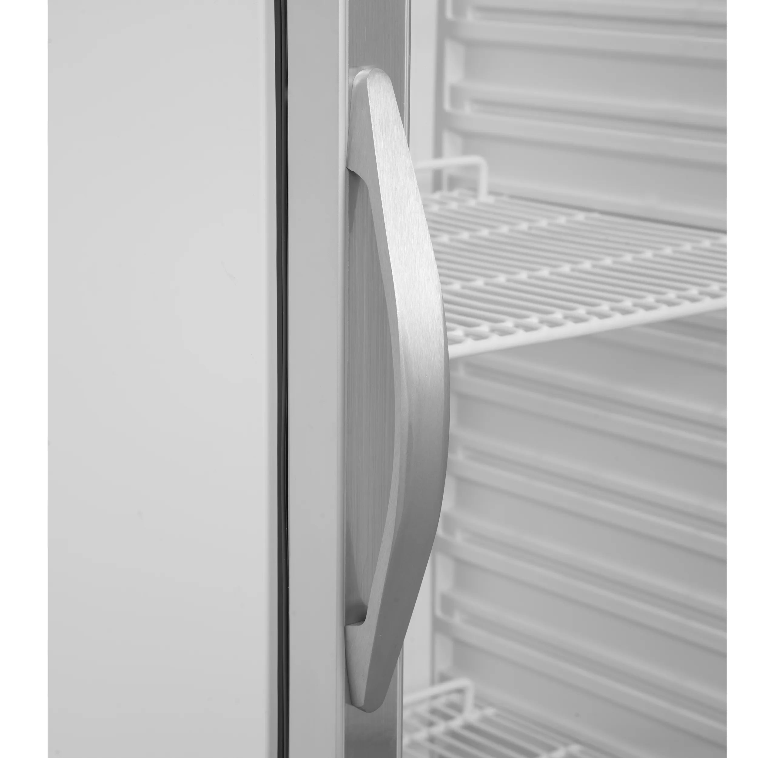 Glass Door Merchandiser UR400G – 1 Hinged Door, Fan Assisted Cooling, LED Interior Light, Adjustable Shelves, 350L White Display Fridge