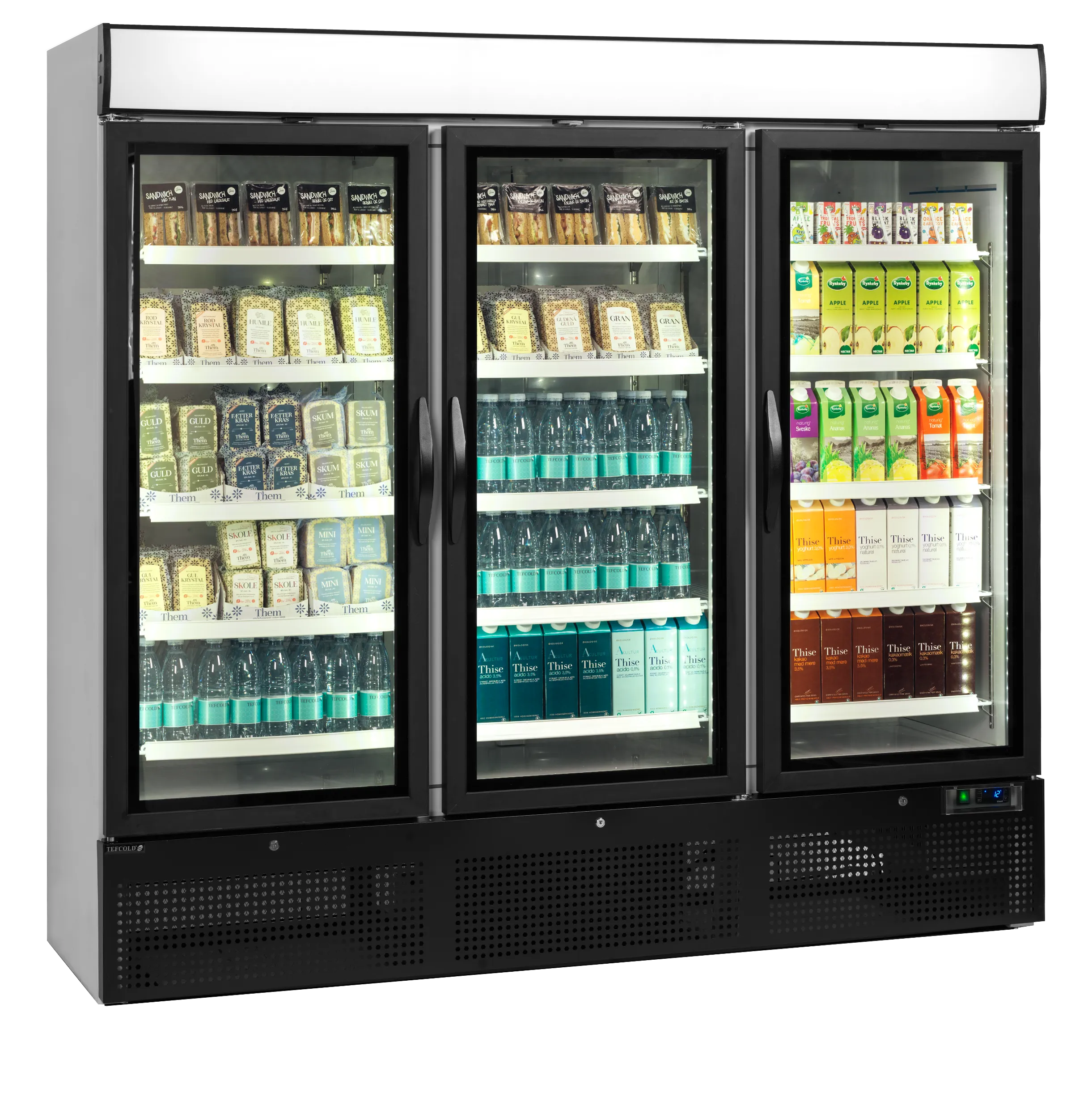 TEFCOLD NC7500G Triple Door Glass Merchandiser | Fan Assisted Cooling | LED Canopy & Interior Lighting | Lockable | 1784L Display Cooler