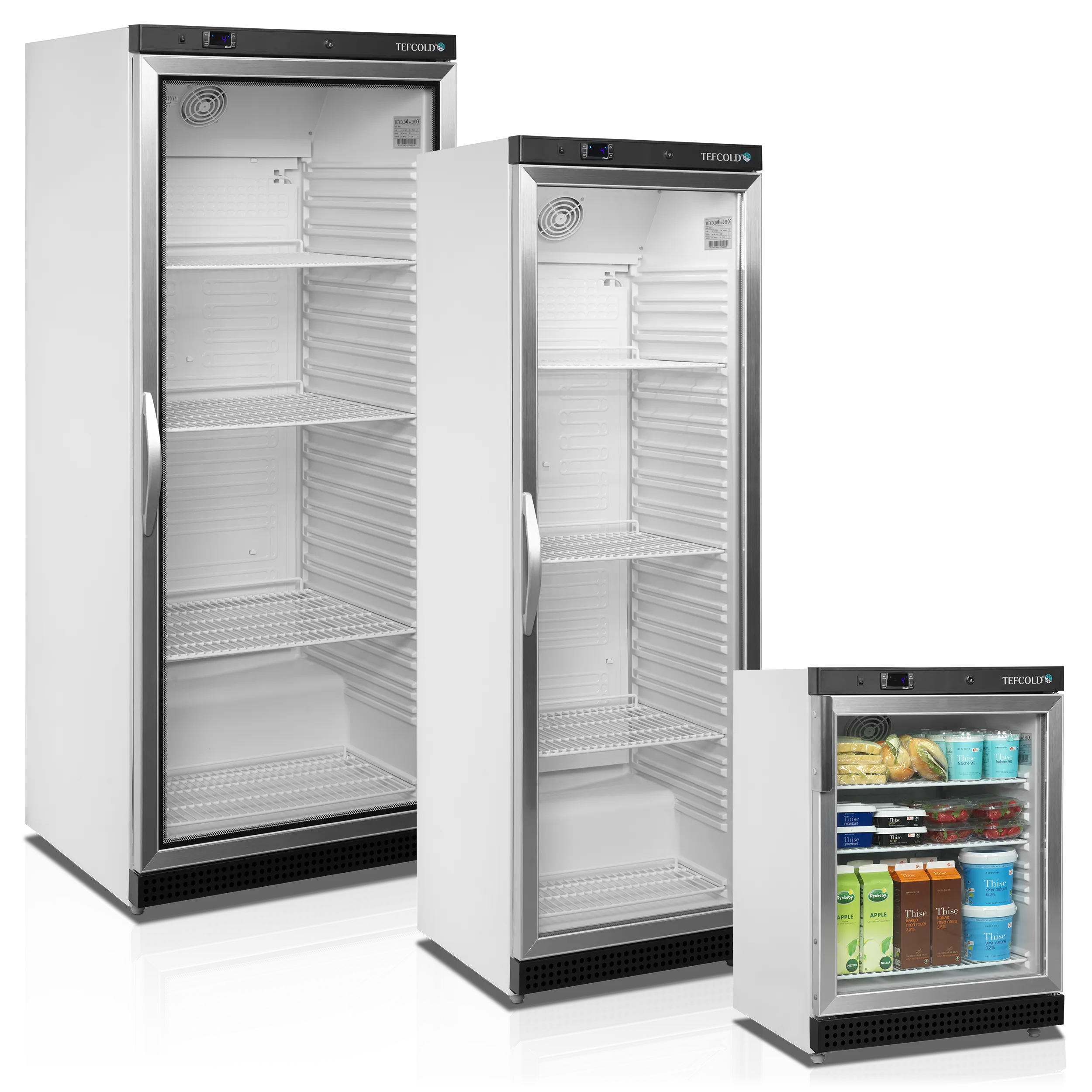 Glass Door Merchandiser UR400G – 1 Hinged Door, Fan Assisted Cooling, LED Interior Light, Adjustable Shelves, 350L White Display Fridge