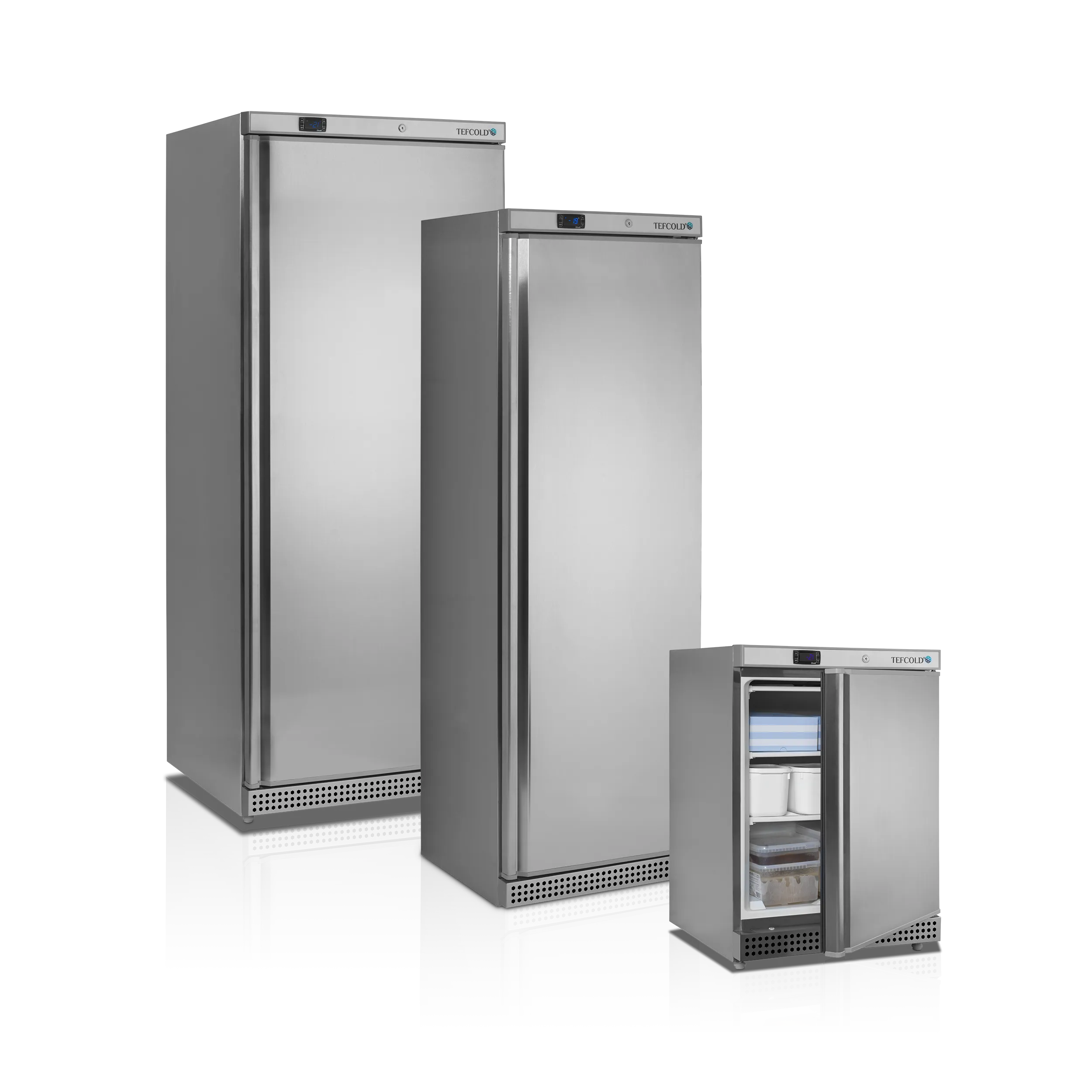 Upright Freezer UF400S – 400L Stainless Steel Solid Door Freezer with Electronic Thermostat, Fixed Shelves, Lock, and Digital Temperature Display