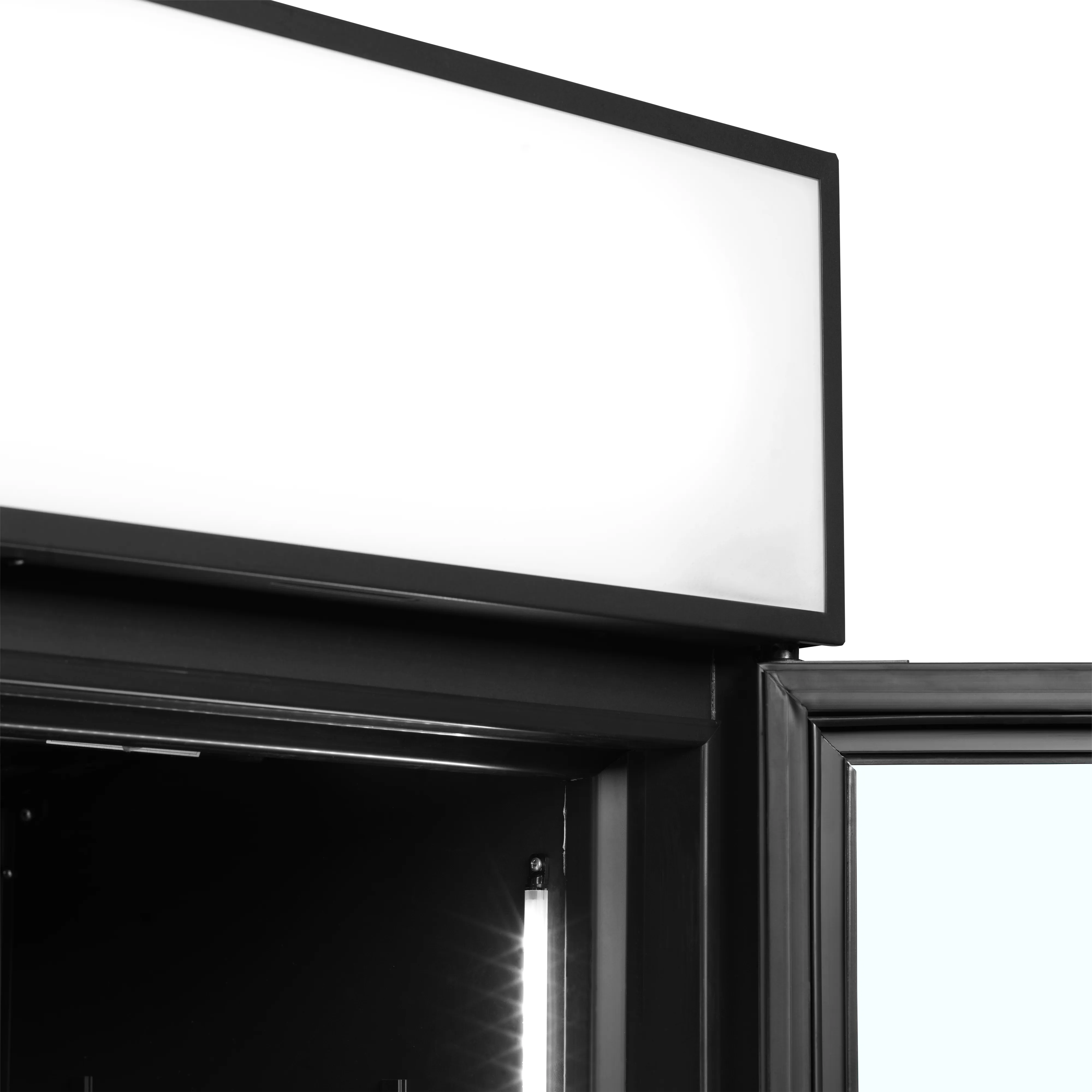 FSC1200H Black Double Glass Door Merchandiser Display Fridge with LED Canopy, 1200mm