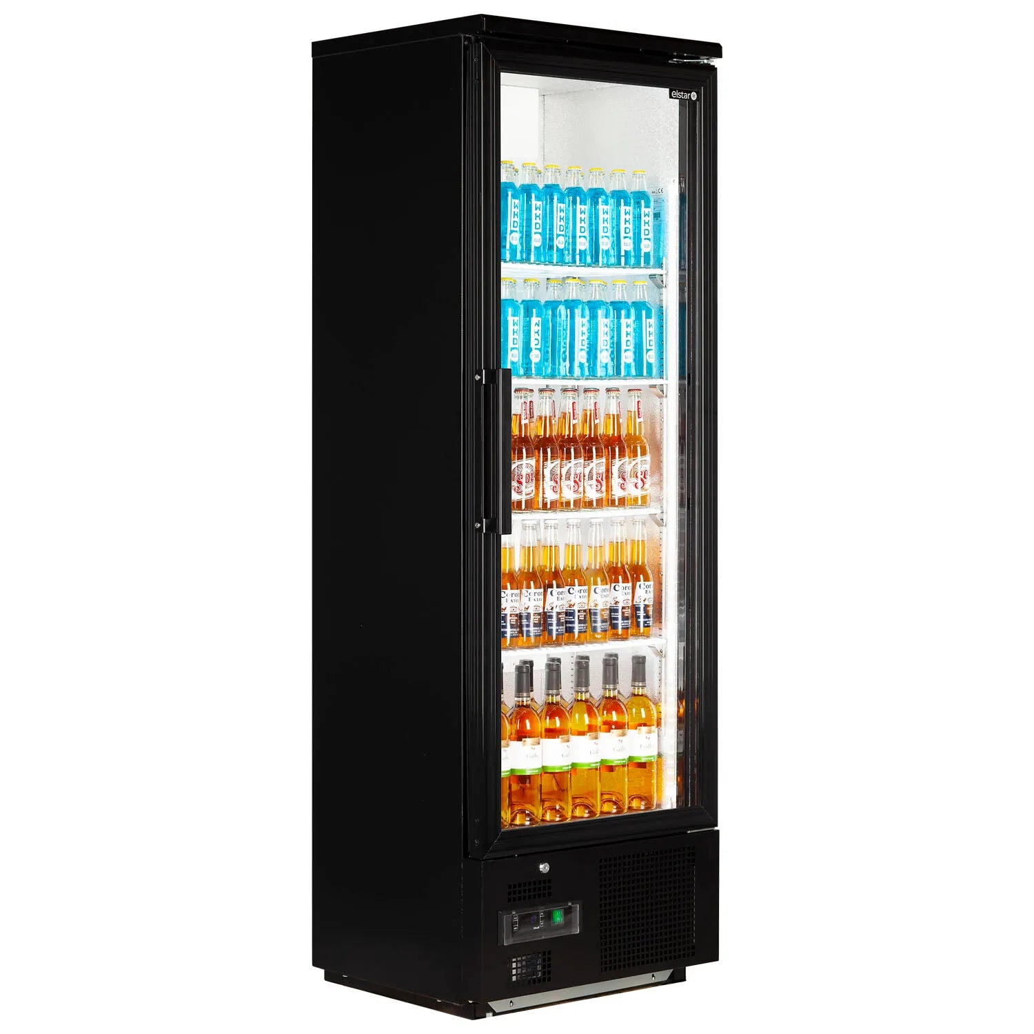 EM300 Upright Back Bar Cooler – Single Glass Door, Fan Assisted Cooling, LED Display Lighting, Black Finish