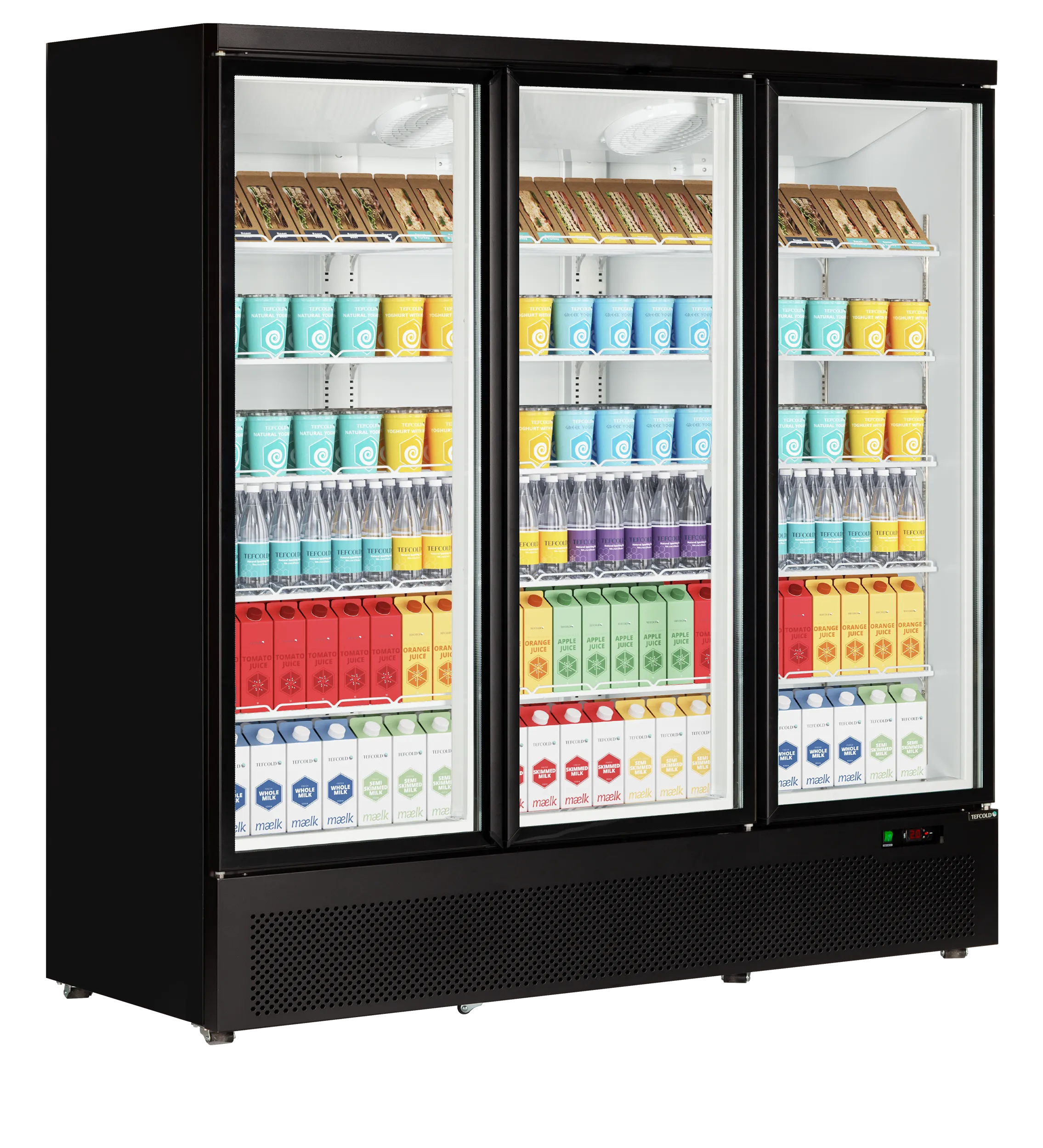 Atom Maxi C3DB Triple Glass Door Merchandiser Chiller, Black, Ventilated Cooling, LED Lighting, 1664L Capacity