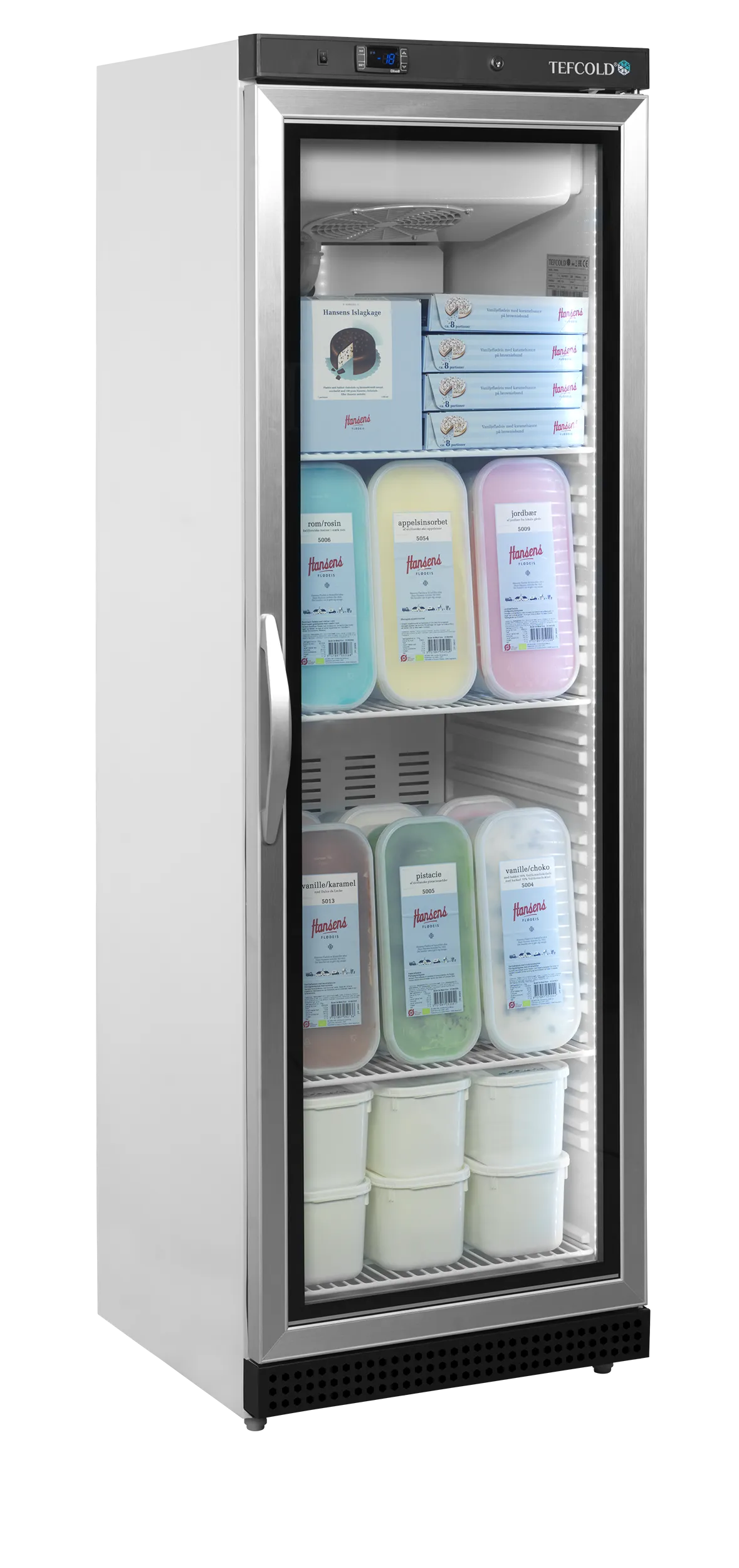 Glass Door Display Freezer UF400VG – 400L Ventilated Refrigeration with Heated Glass Door, LED Light & Adjustable Shelves, R290 Eco-Friendly Refrigerant
