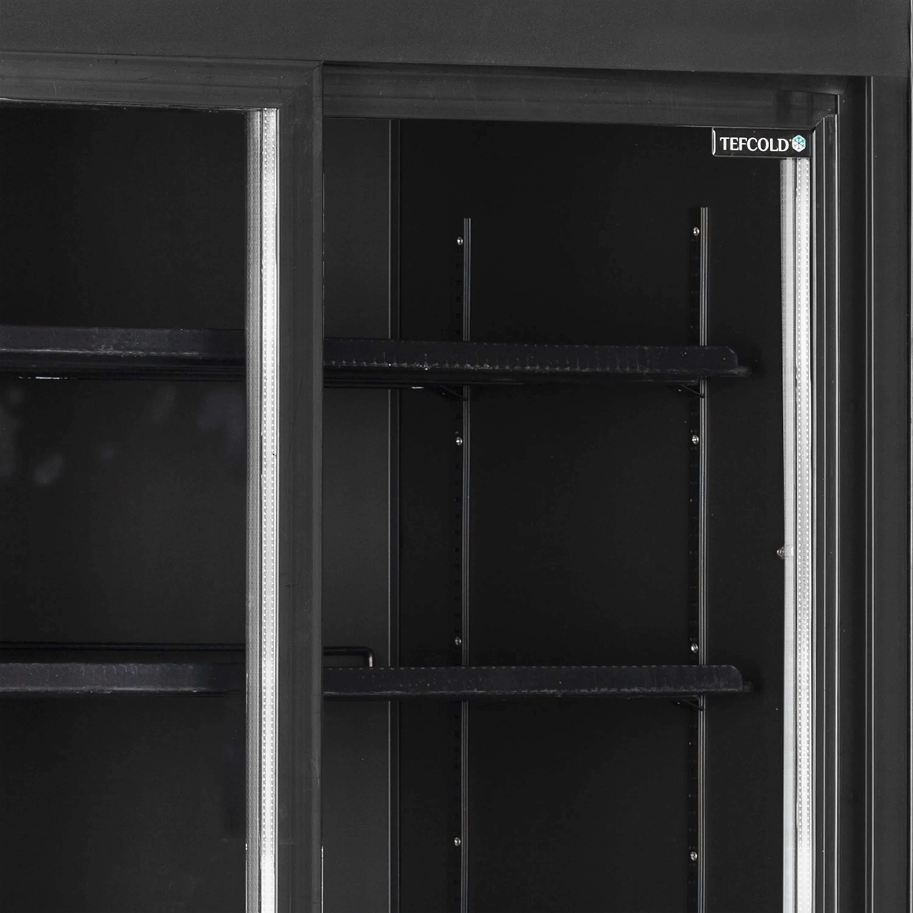 Glass Door Merchandiser FSC1000S Black – 1000mm Commercial Display Fridge with Sliding Doors, LED Lighting & Ventilated Cooling
