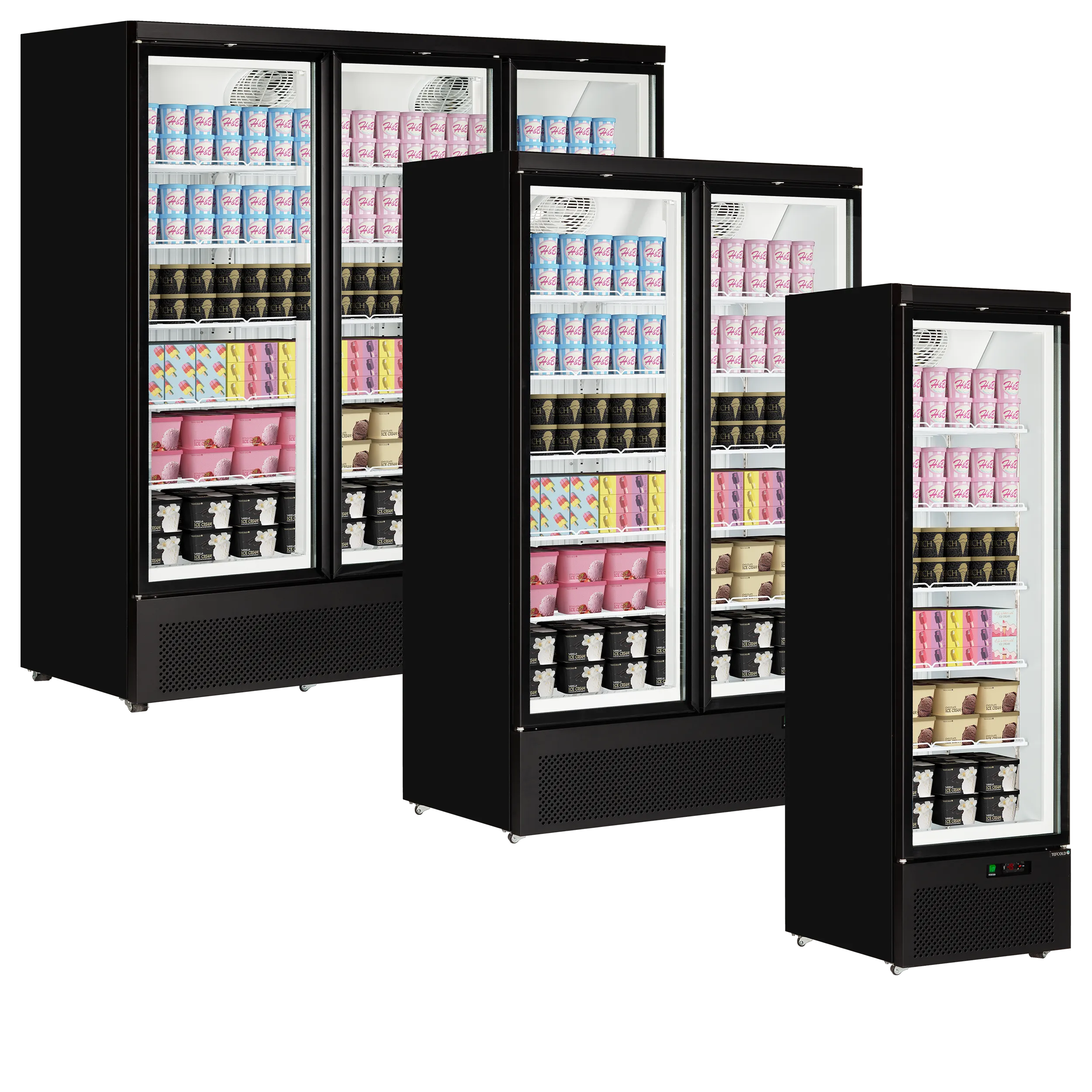 Atom Maxi F3DB 3-Door Glass Door Display Freezer – Ventilated Cooling, LED Lighting, Self-Closing Doors, -18 to -22°C