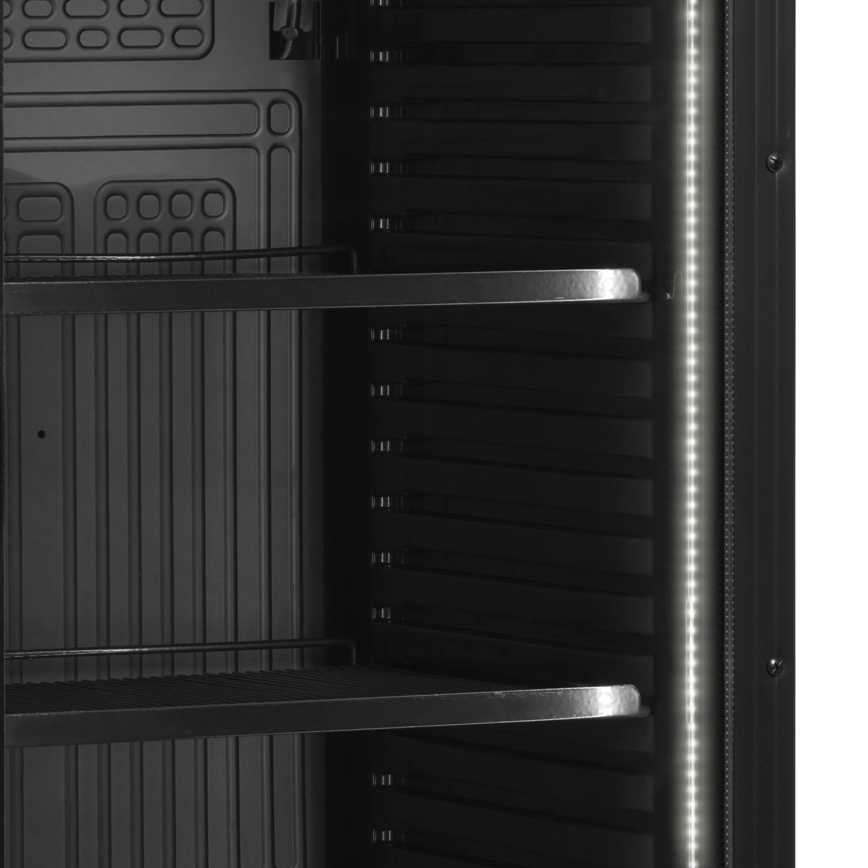 Glass Door Merchandiser CEV435 BLACK – Fan Assisted Cooling, LED Lighting, Adjustable Shelves, Premium Display Fridge