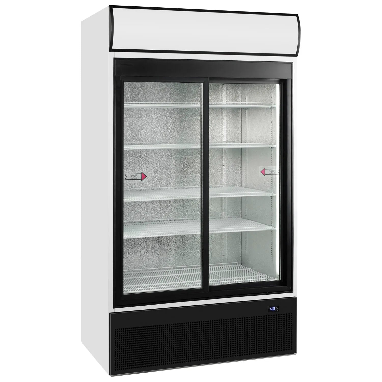 Glass Door Merchandiser FSC1200S – 2 Sliding Doors, 967L Capacity, Fan Assisted Cooling, LED Interior Light, White Finish