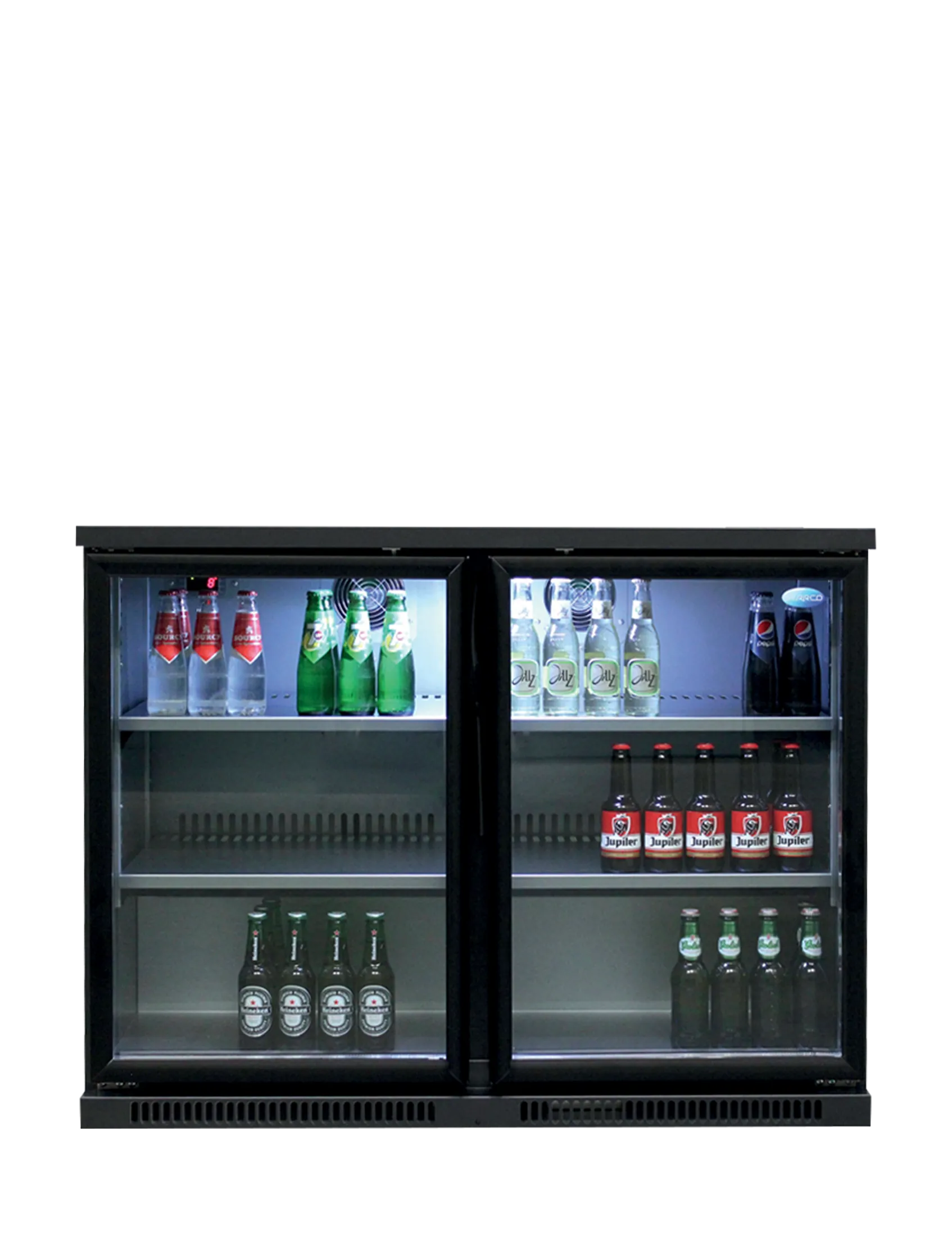 High-End Backbar Cooler SGD-240GE – 2 Glass Doors, LED Interior Light, Adjustable Shelves, Energy-Efficient Beverage Fridge for Bottles & Cans