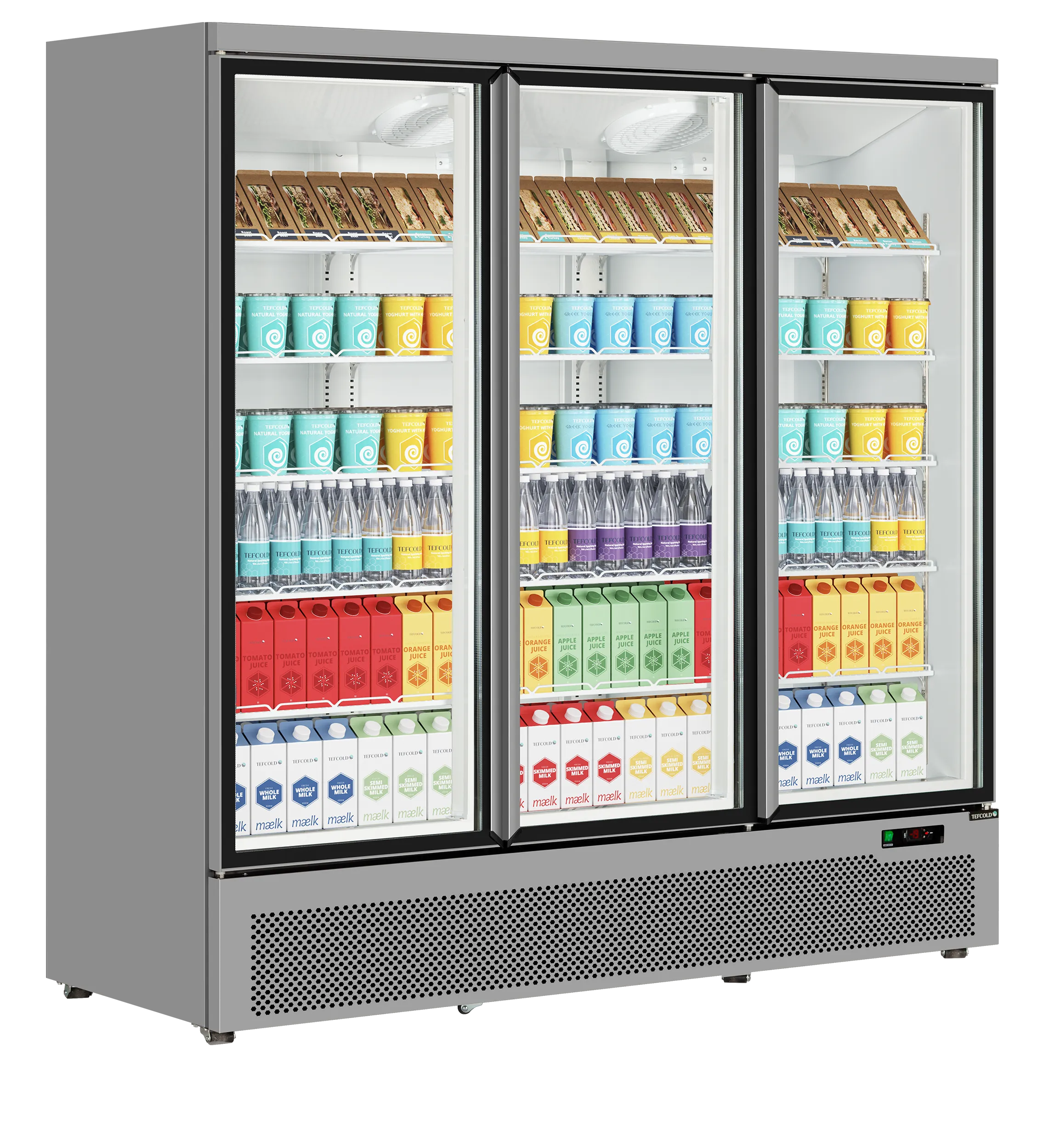 Atom Maxi C3DS Triple Glass Door Merchandiser Display Fridge – 1880mm Wide, Ventilated Cooling, LED Interior, Silver Finish