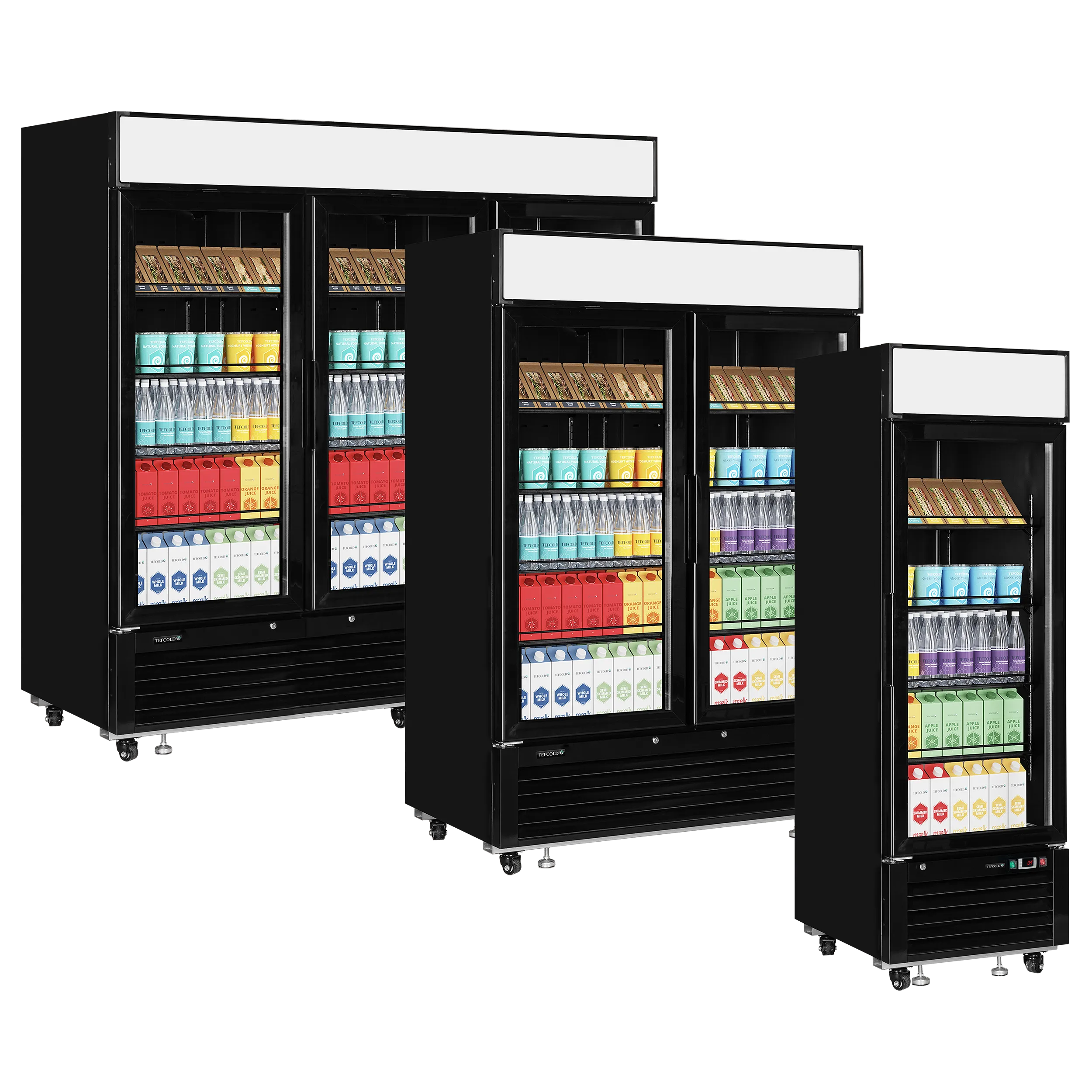 TEFCOLD LGC7500B Triple Glass Door Merchandiser Chiller – Black Finish, Fan Assisted Cooling, LED Canopy, 2050L Capacity