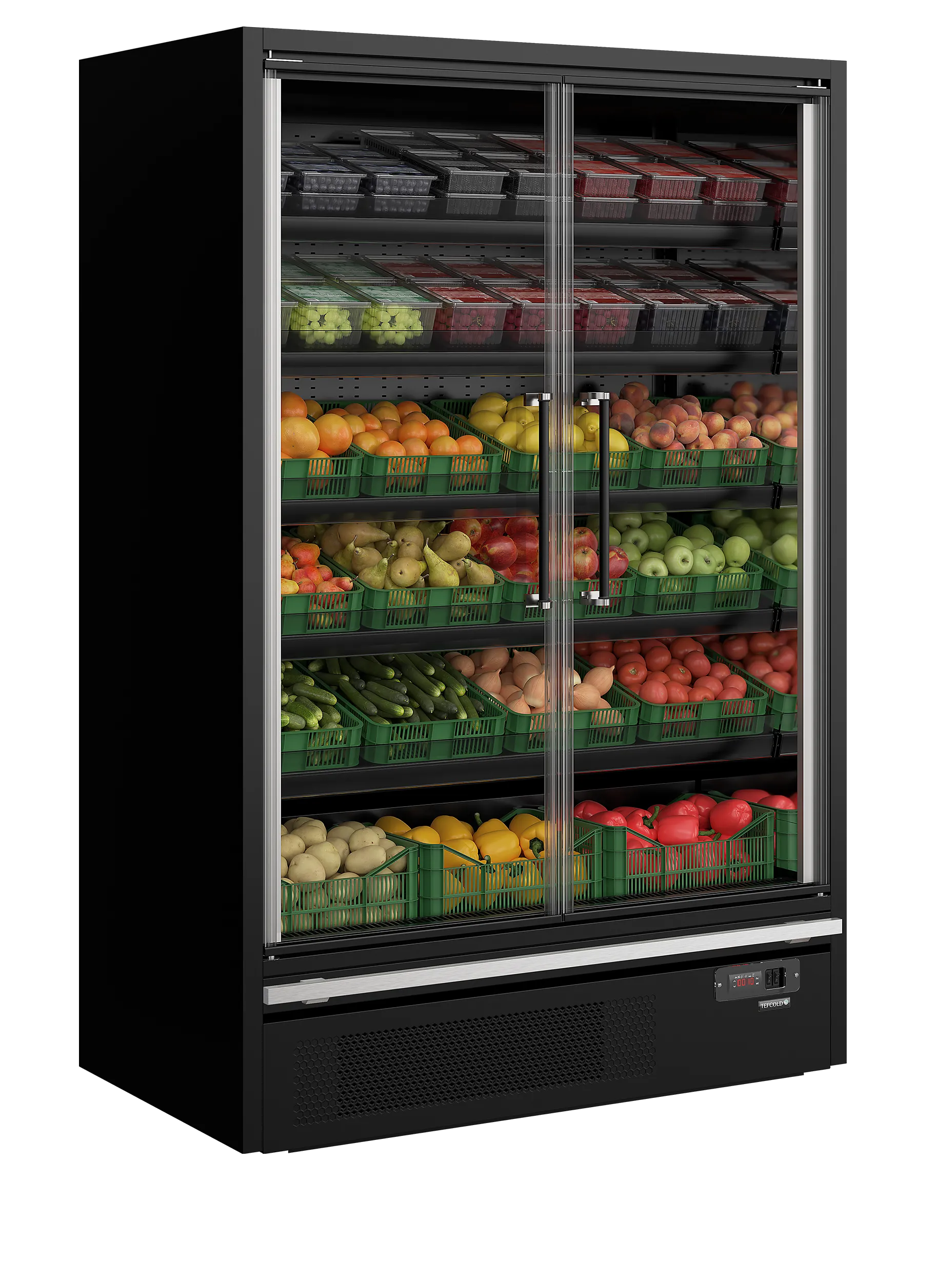 TEFCOLD Galaxy+ GP14FGD Black Multideck Display Fridge with Full Glass Doors, Plug-In Refrigerated Merchandiser, Energy Class B