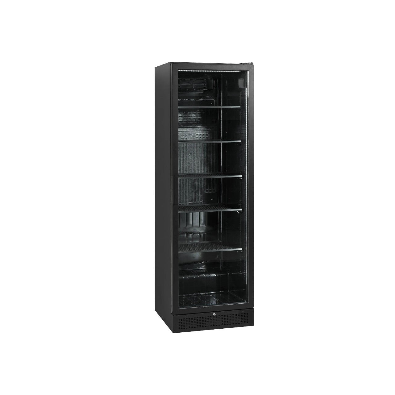 Glass Door Display Merchandiser SCU1425H – Black Finish, LED Illuminated Beverage Chiller, Fan-Assisted Cooling