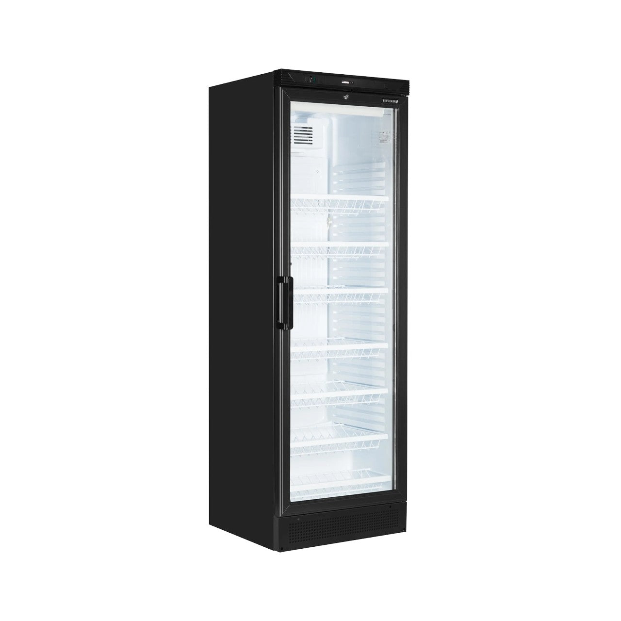 FS1380WB Black Drinks Cooler with Wine Shelves – Fan Assisted, LED Light, Holds Up to 78 Bottles