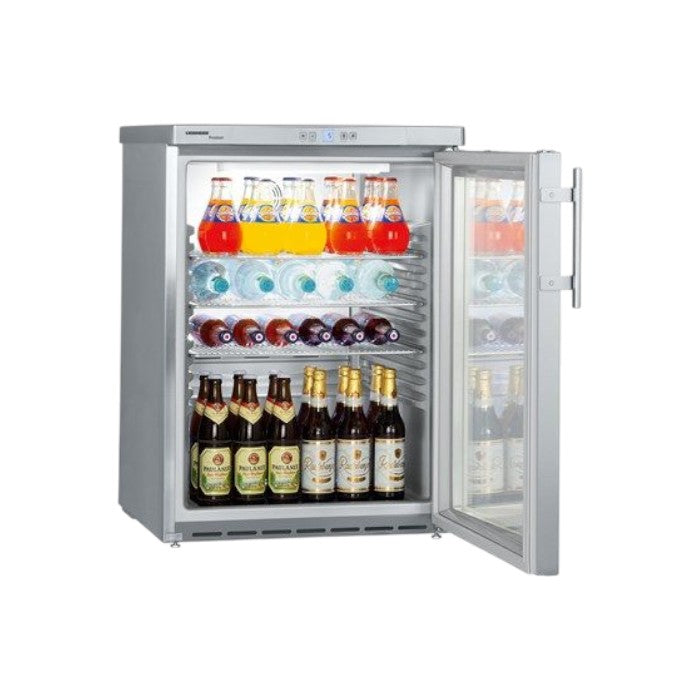 Liebherr FKUV1663 Stainless Steel Glass Single Door Undercounter Fridge, 141L, Forced-Air Cooling, Digital Temperature Display
