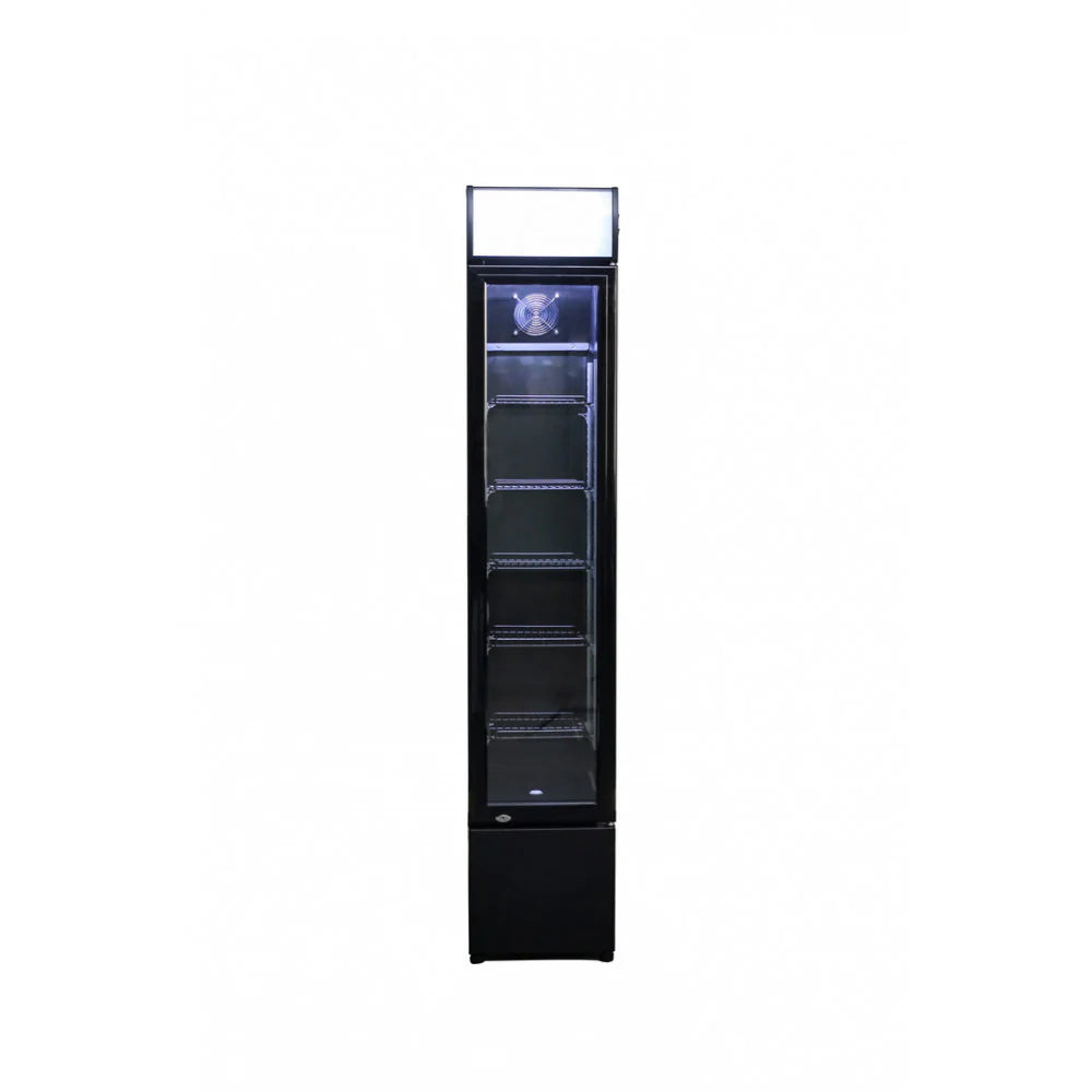 Prodis NT5-HC Slimline Single Door Black Upright Bottle Cooler 99L | LED Lighting & Fan-Assisted Cooling